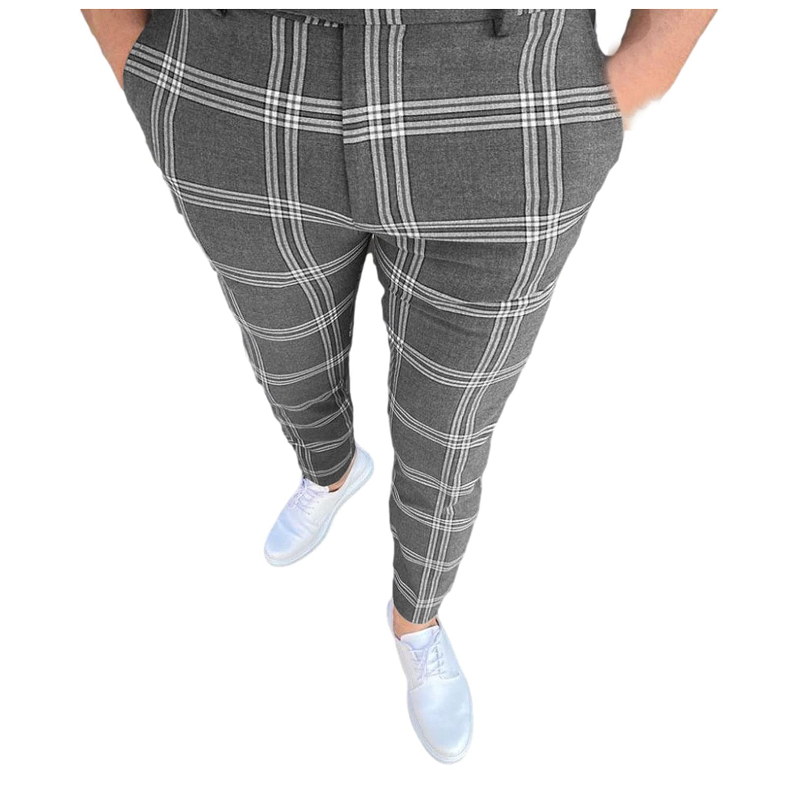 Slim Fit Plaid Dress Pants for Men - Plus Size Business Casual Trousers with Stretch & Tapered Leg | Stylish Office Work & Golf Wear for Professional Look