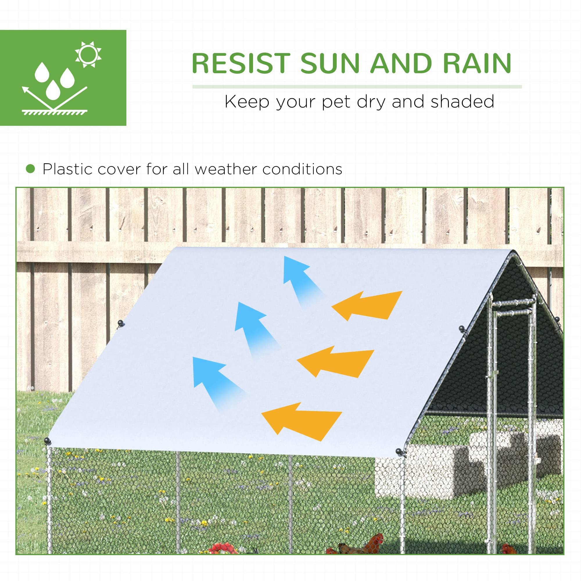 PawHut Large Walk-In Chicken Coop with Metal Run - 9.8' x 6.6' x 6.6' Spire-Shaped Hen House with Waterproof & UV-Resistant Cover, 1