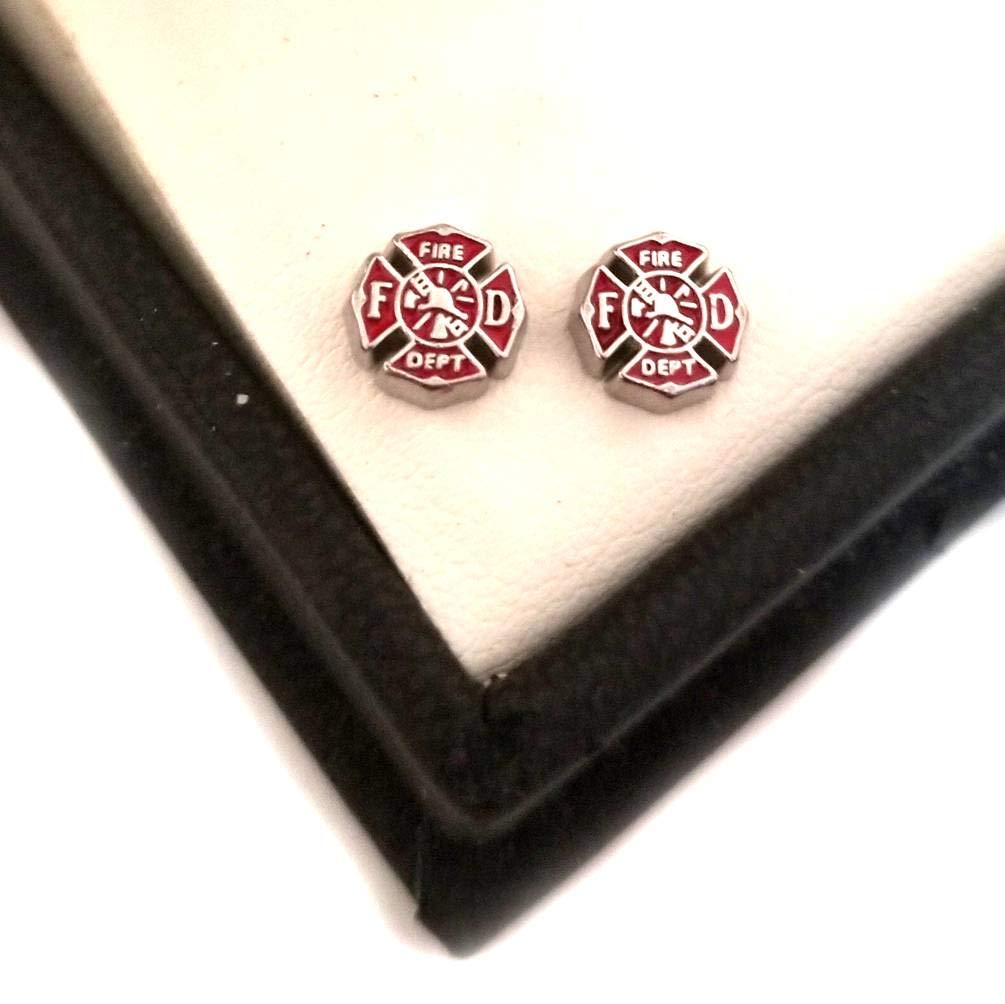 Steel Small Firefighter Maltese Red Cross Stud Earrings - Christmas Jewelry Gifts for Women - Perfect for Firefighter Appreciation, Nurses Week & Holiday Gift Giving