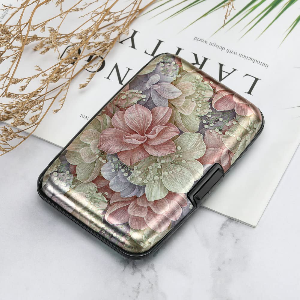 ELFISH Mini RFID Blocking Aluminum Wallet - Slim Credit Card Holder for Men & Women - Business Card Case & Metal ID Protector (Happy Flower Design) - Perfect for Travel, Office & Everyday Use