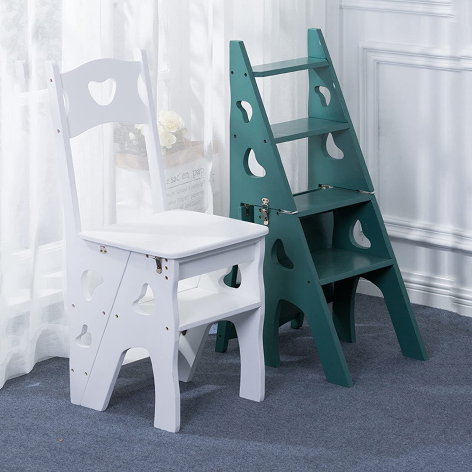 Multifunctional 4-Step Solid Wood Ladder Chair - Indoor Dual-Purpose Stool & Flower Stand Pedal - White - Perfect for Home Decor, Gardening, and Easy Reach