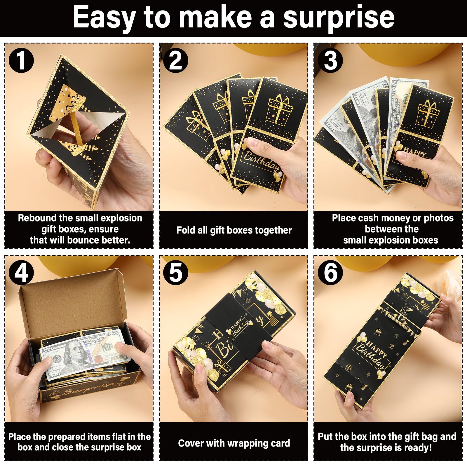 Exploding Money Gift Box - Surprise Cash Box with 12 Folding Pop-Up Boxes for Birthday Parties | Fun Gift for Men, Women & Kids | Perfect for Birthdays, Graduations & Special Celebrations