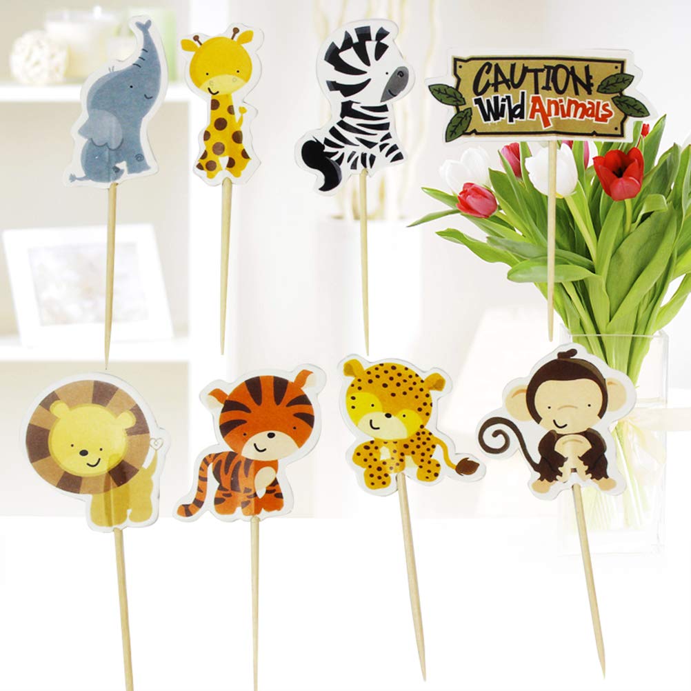 48pcs Animal Cake Toppers Decoration Set - Cartoon Cake Picks for Birthday, Wedding, Baby Shower & Party Decorations - B004