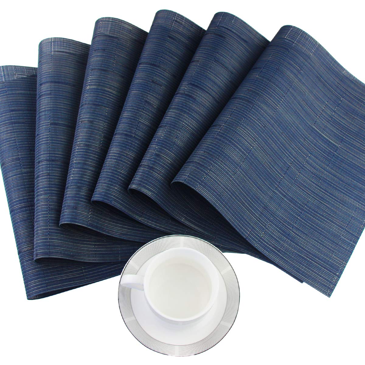 Washable Vinyl Placemats Set of 4 - Navy Blue Woven Table Mats for Dining, Kitchen & Outdoor Use - Easy to Clean & Durable Tableware Decor
