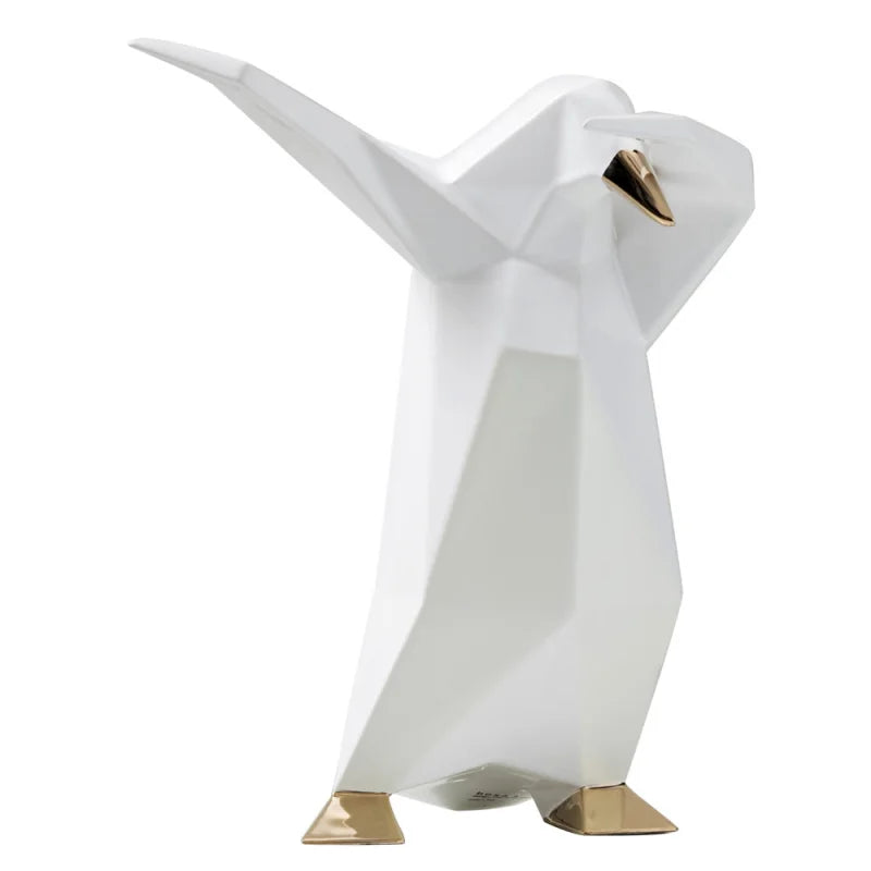 Premium Dab Penguin Sculpture - Glossy White & Gold Finish - Perfect for Home Decor, Office Desk, and Gift Giving