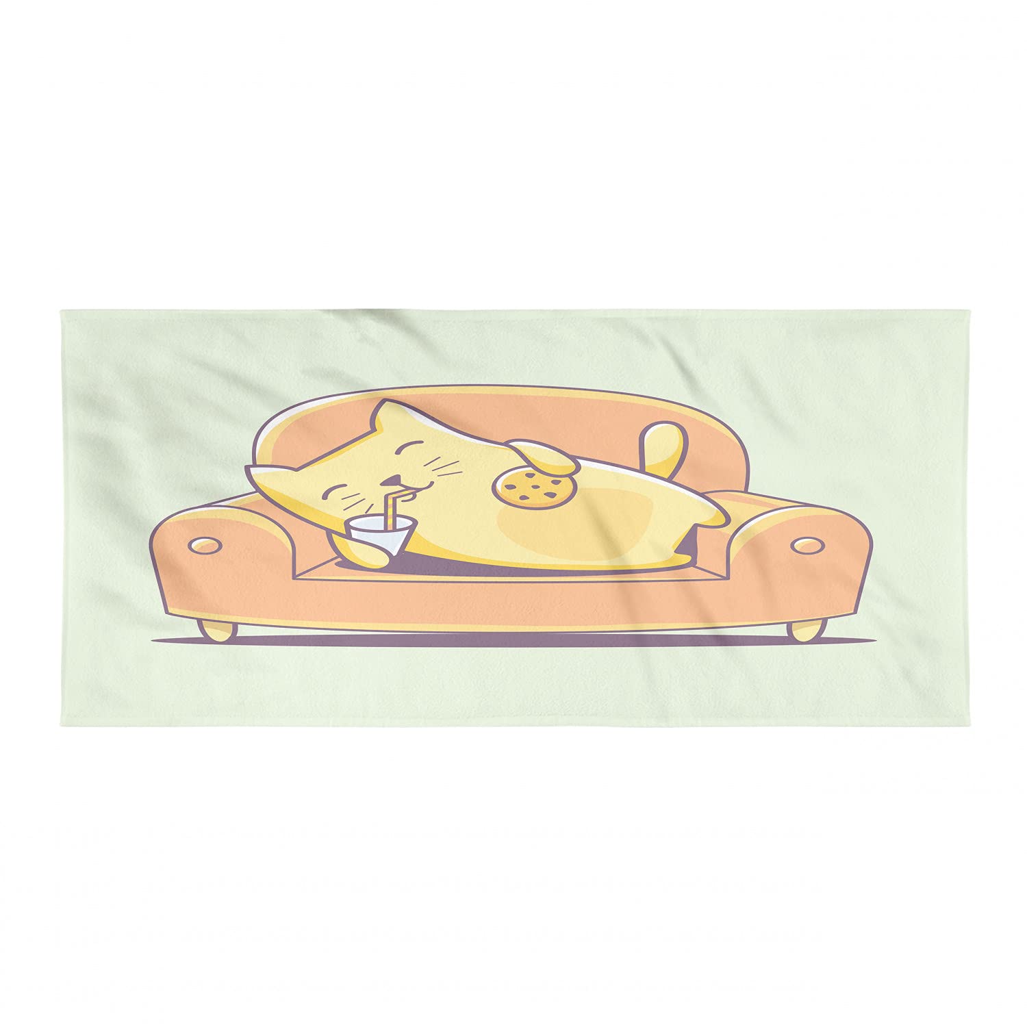 Ambesonne Quick Dry Lightweight Microfiber Camping Towel - Cute Kitten Sipping Milk Design, Ultra Compact for Backpacking, Hiking & Travel | Perfect for Outdoor Adventures, Beach Trips & Gym Use (Cream Orange)