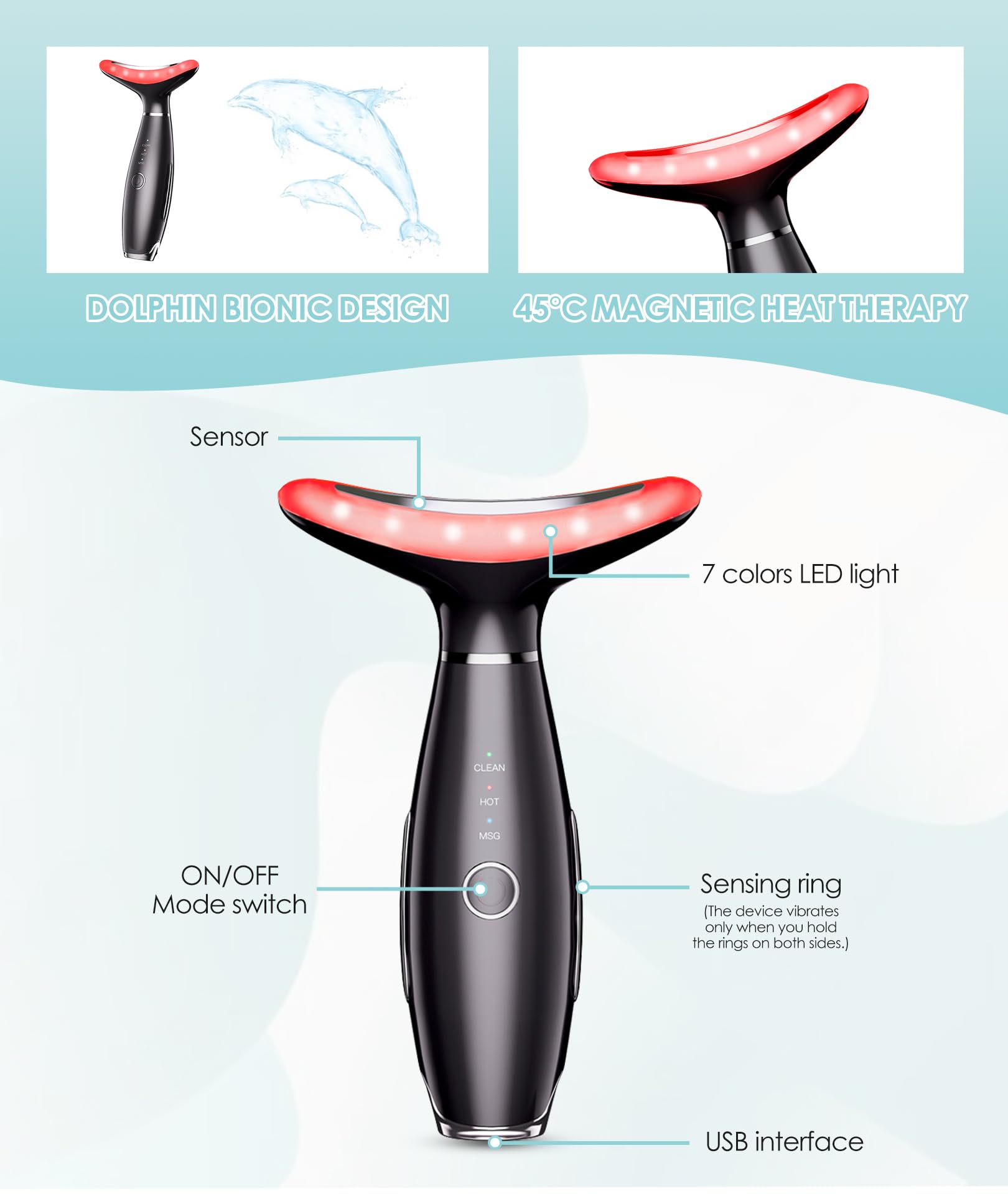 7-Color Vibrating Face Massager with Heating & Galvanic Therapy - Professional Skin Care Device for Wrinkles, Puffiness & Facial Contouring | At-Home Spa Treatment & Beauty Routine Essential