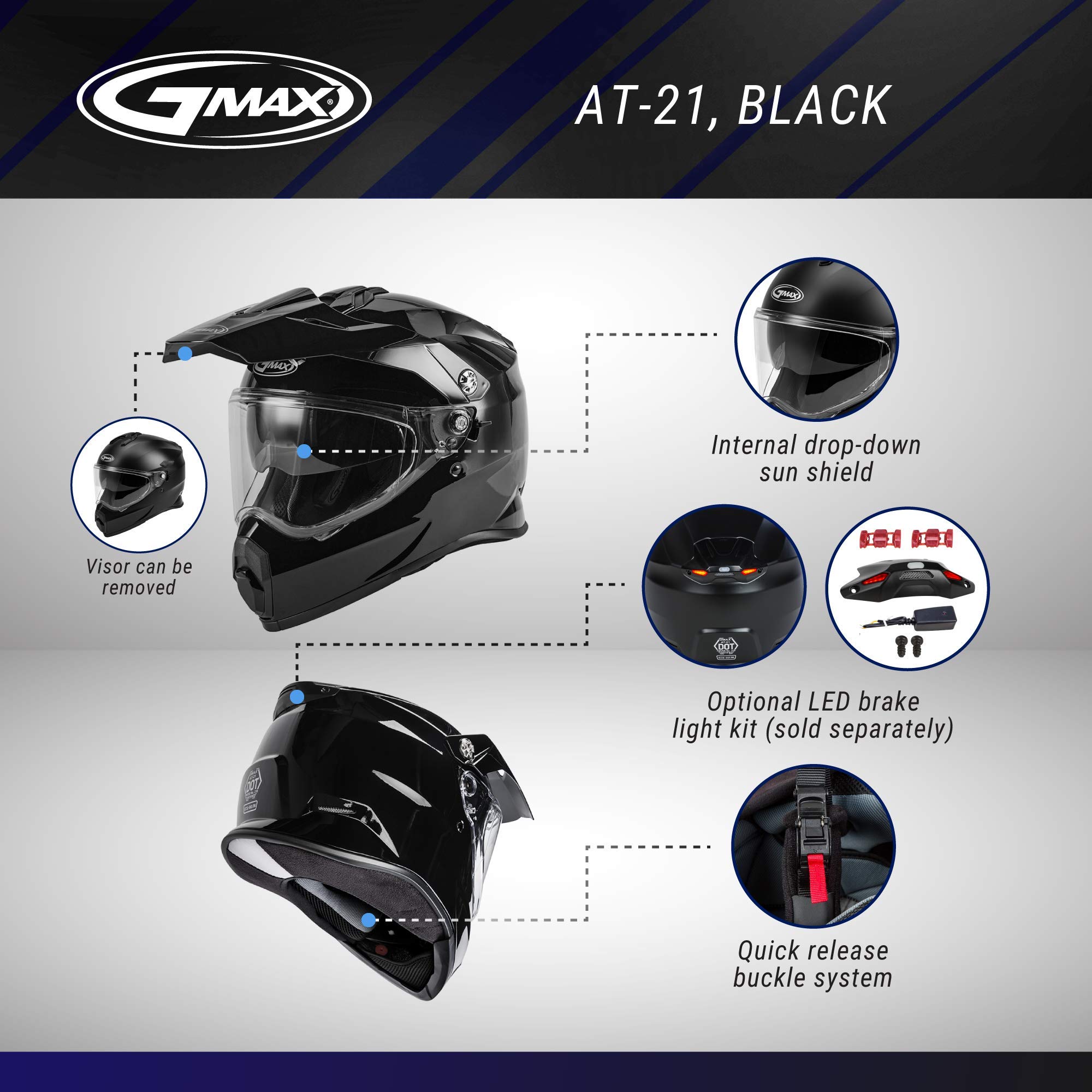 GMAX AT-21 Adventure Street Motorcycle Helmet for Adults - DOT Certified Full Face Helmet with Sun Visor & Ventilation for Urban Commuting & Long Distance Riding
