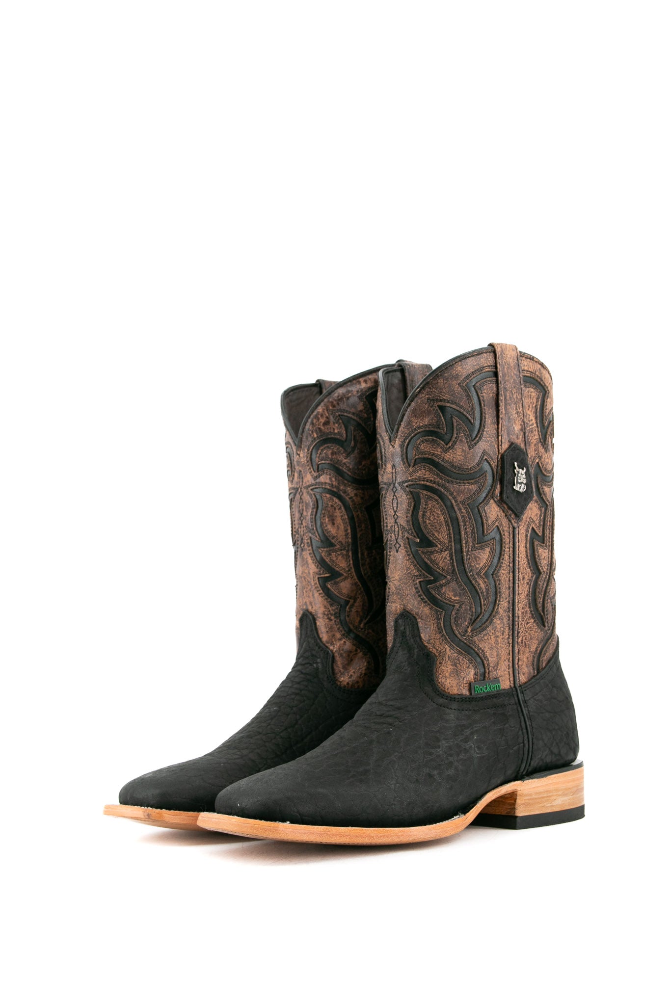 Premium Rock'em Bull Neck Square Toe Cowboy Boots for Men - Genuine Leather Western Riding Boots with Comfortable Cushion - Perfect for Country Dancing, Rodeo Events & Outdoor Adventures