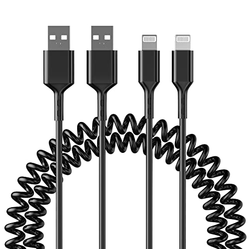 2 Pack 6ft Coiled Lightning Cable - Apple MFi Certified iPhone Charger Cord for Car, Retractable iPhone Charging Cable Compatible with iPhone 14/13/12/11 Pro Max/XS/XR/X/8/7/6 & iPad - Perfect for CarPlay, Travel & Home Charging