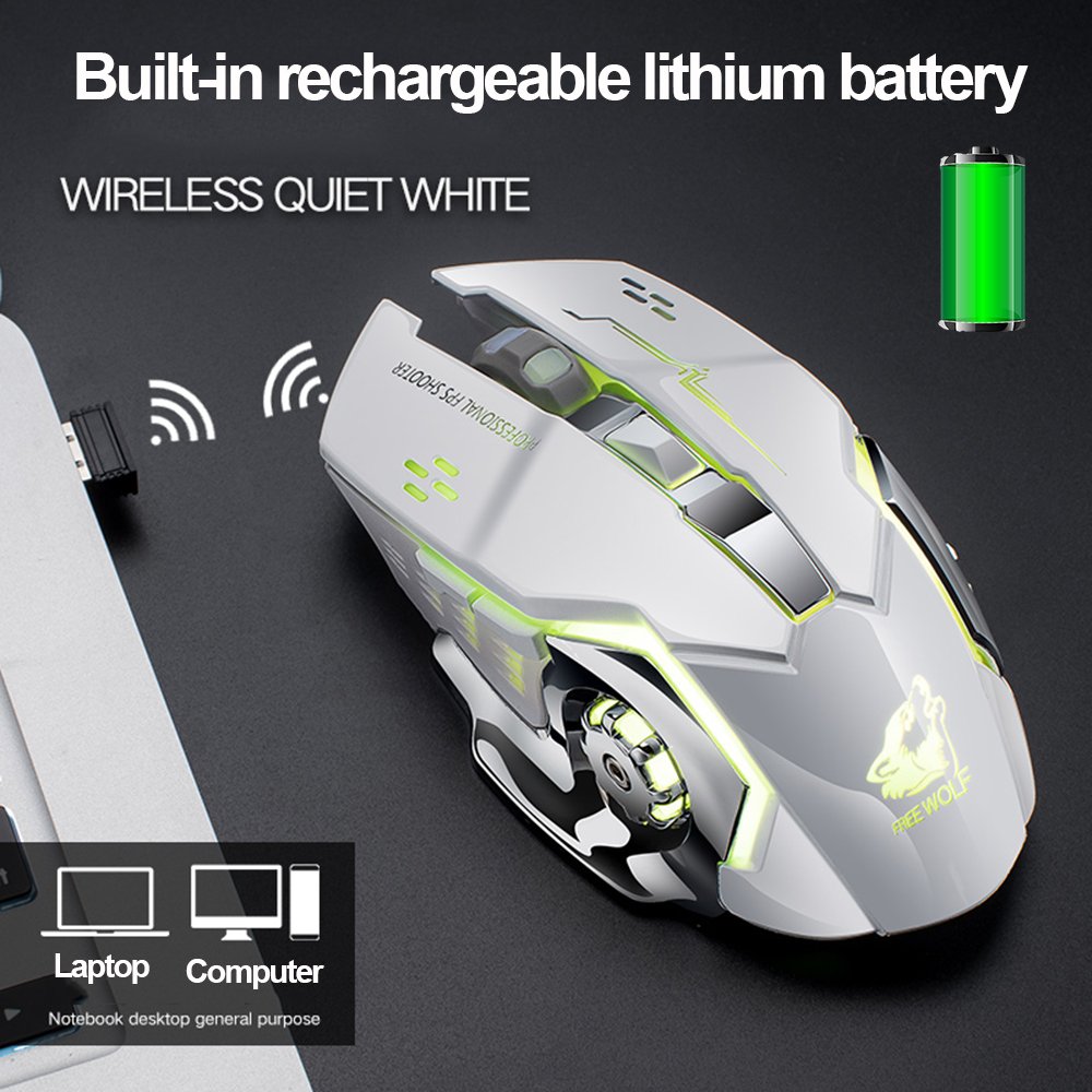 LexonElec Rechargeable Wireless Mouse - 2.4GHz Silent Optical Gaming Mouse with 7-Color LED Backlight, 1800DPI, 6 Buttons, Ergonomic Design for PC & Laptop (White) | Perfect for Office Work, Gaming, and Home Use