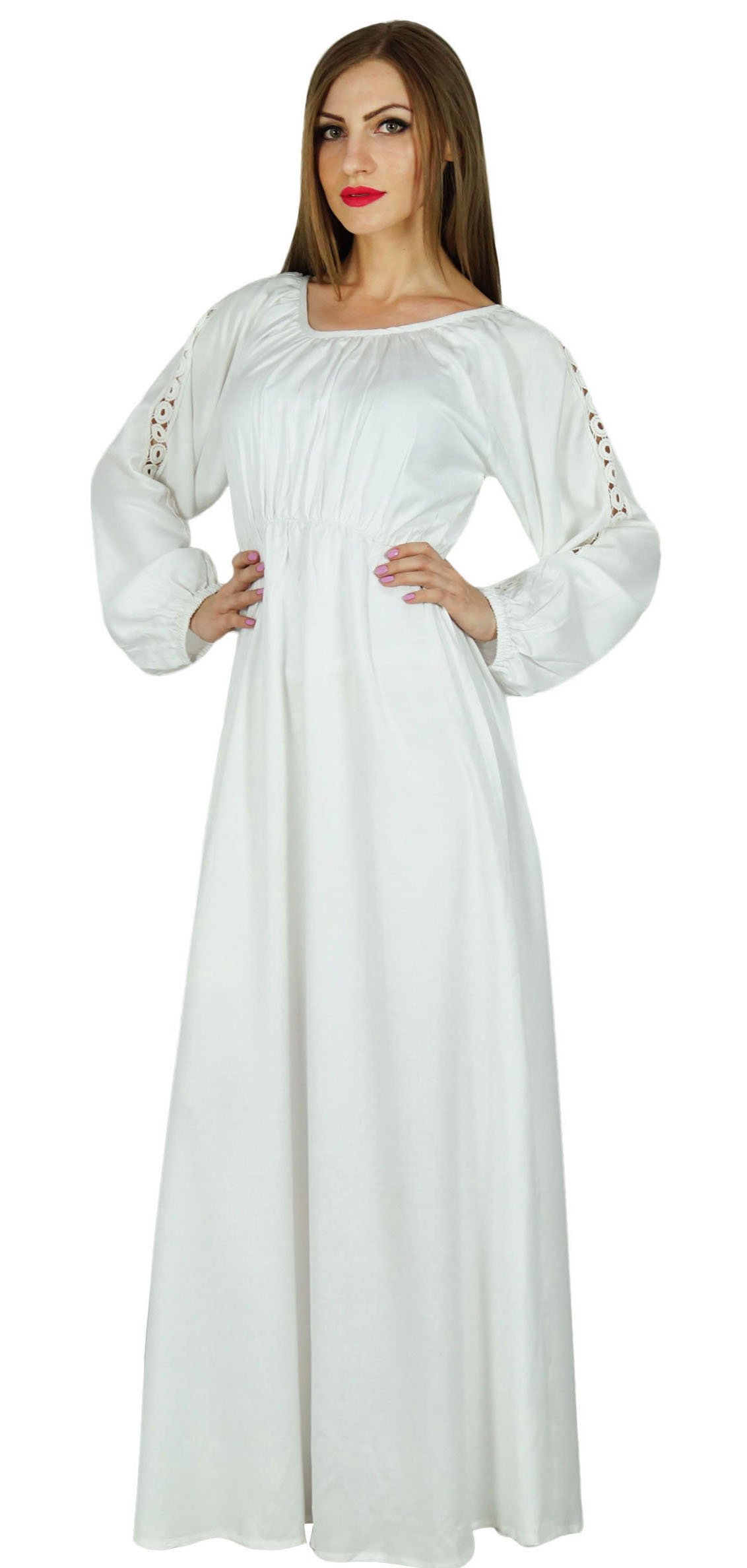 Bimba Style Women's Long Maxi Dress with Lace Long Sleeves - Elegant Summer Gown for Weddings, Parties & Beach Vacations