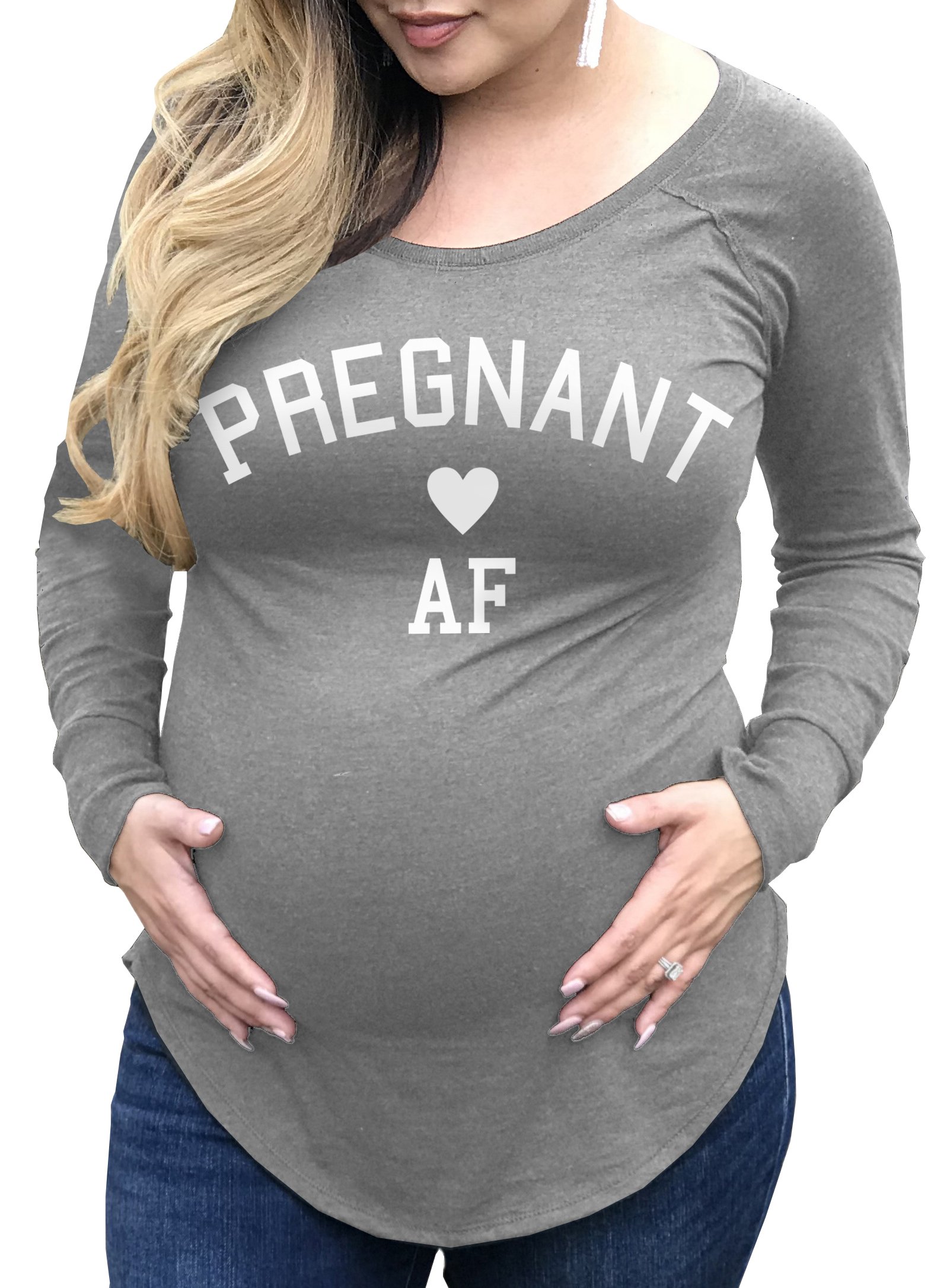 NoBull Women's Maternity T-Shirt - 'Pregnant AF' Funny Pregnancy Announcement Tee in Gray | Comfortable Cotton Shirt for Expecting Moms, Baby Showers & Gender Reveals