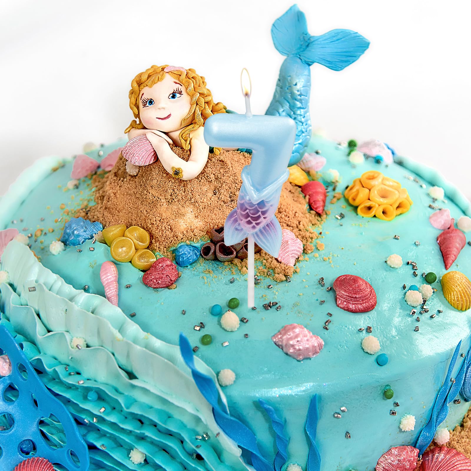 6th Birthday Candles - Mermaid Themed Blue & Purple Number 6 Cake Candles for Girls | Perfect for Birthday Cakes, Cupcakes, and Mermaid Party Decorations