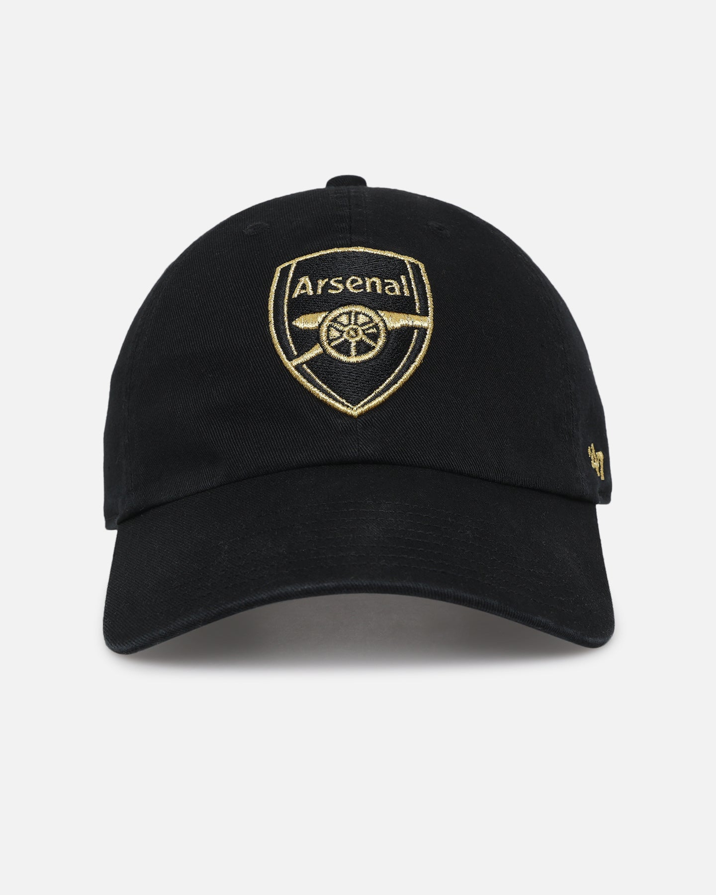 47 Brand Arsenal FC 'Metallic' 47 Clean Up Adjustable Strapback Snapback Hat - Black & Gold Baseball Cap for Men, Women - Perfect for Football Games, Streetwear & Casual Outfits