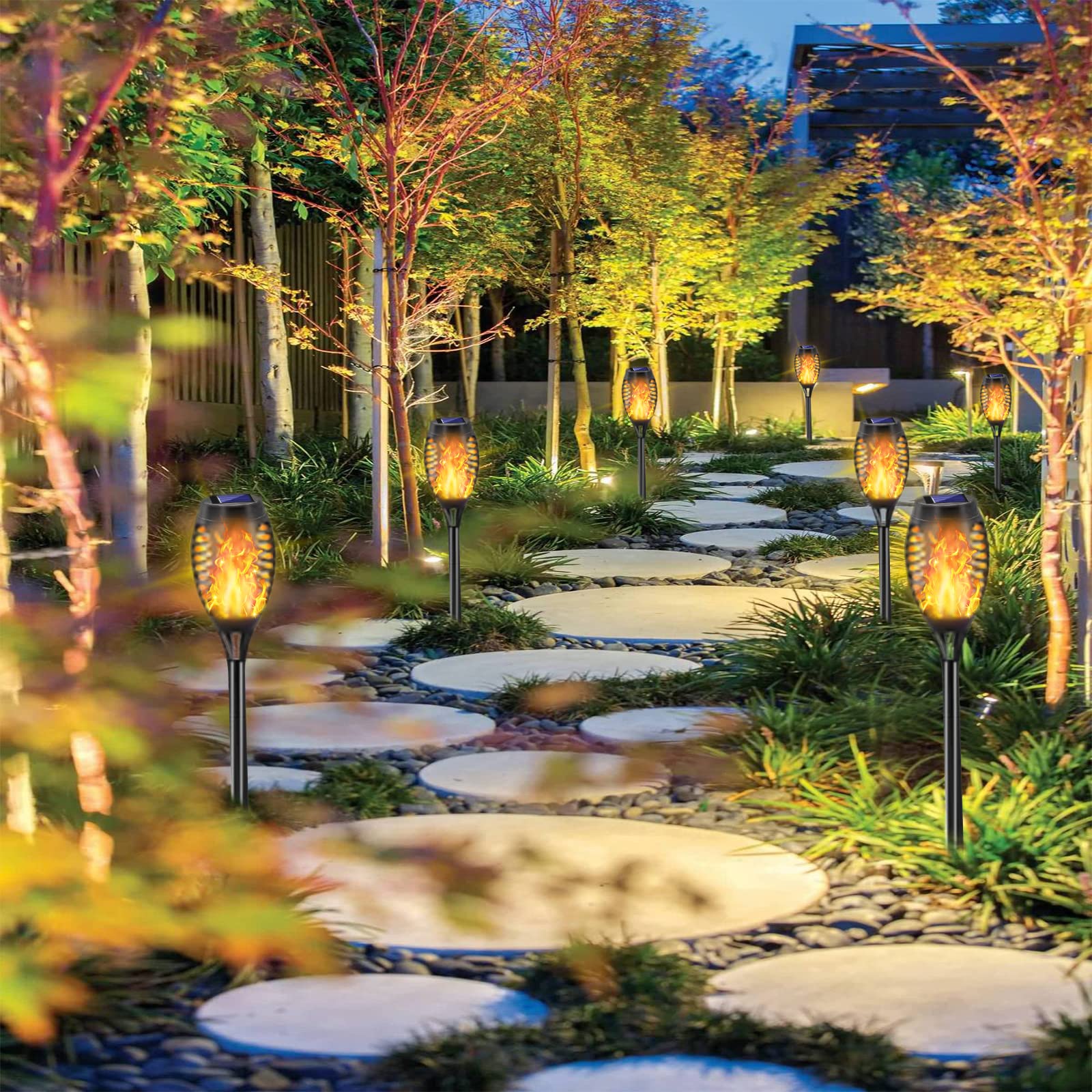 8 Pack Solar Torch Lights Outdoor - Waterproof 12 LED Flickering Flame Mini Tiki Torches for Garden Pathway, Patio & Yard Decor | Auto On/Off Dusk to Dawn | Perfect for Backyard Parties, Weddings & Landscape Lighting