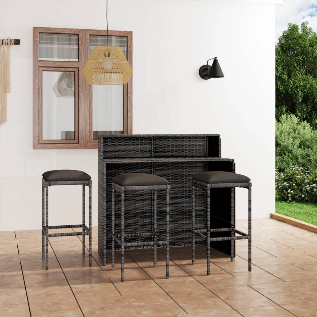 CHARMMA 4-Piece Outdoor Patio Bar Set with Weather-Resistant Gray Cushions - Perfect for Backyard, Deck, Poolside & Garden Relaxation