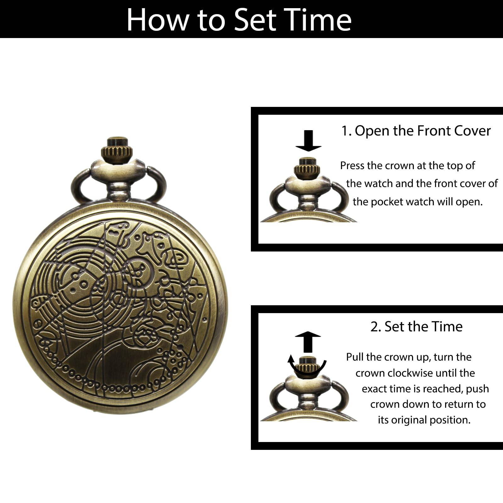 Vintage Quartz Pocket Watch with Chain - Classic Gift for Men & Women | Father's Day, Anniversary