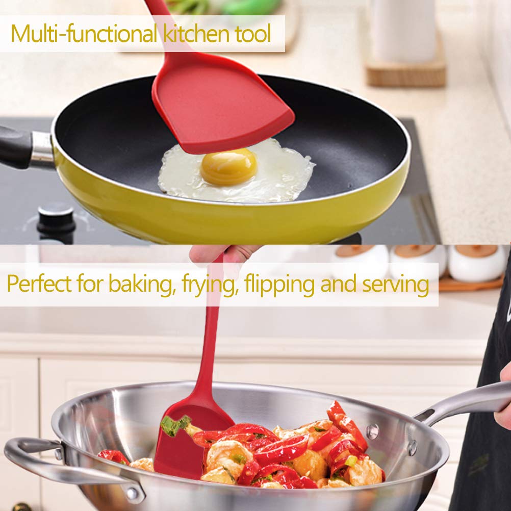2-Pack Silicone Wok Spatula Set - Non-Stick, Heat Resistant Cooking Utensils (450°F) - Dishwasher Safe & Easy Clean - Perfect for Stir-Fry, Sauteing, Pancakes & Baking - Red Kitchen Tools for Professional & Home Chefs