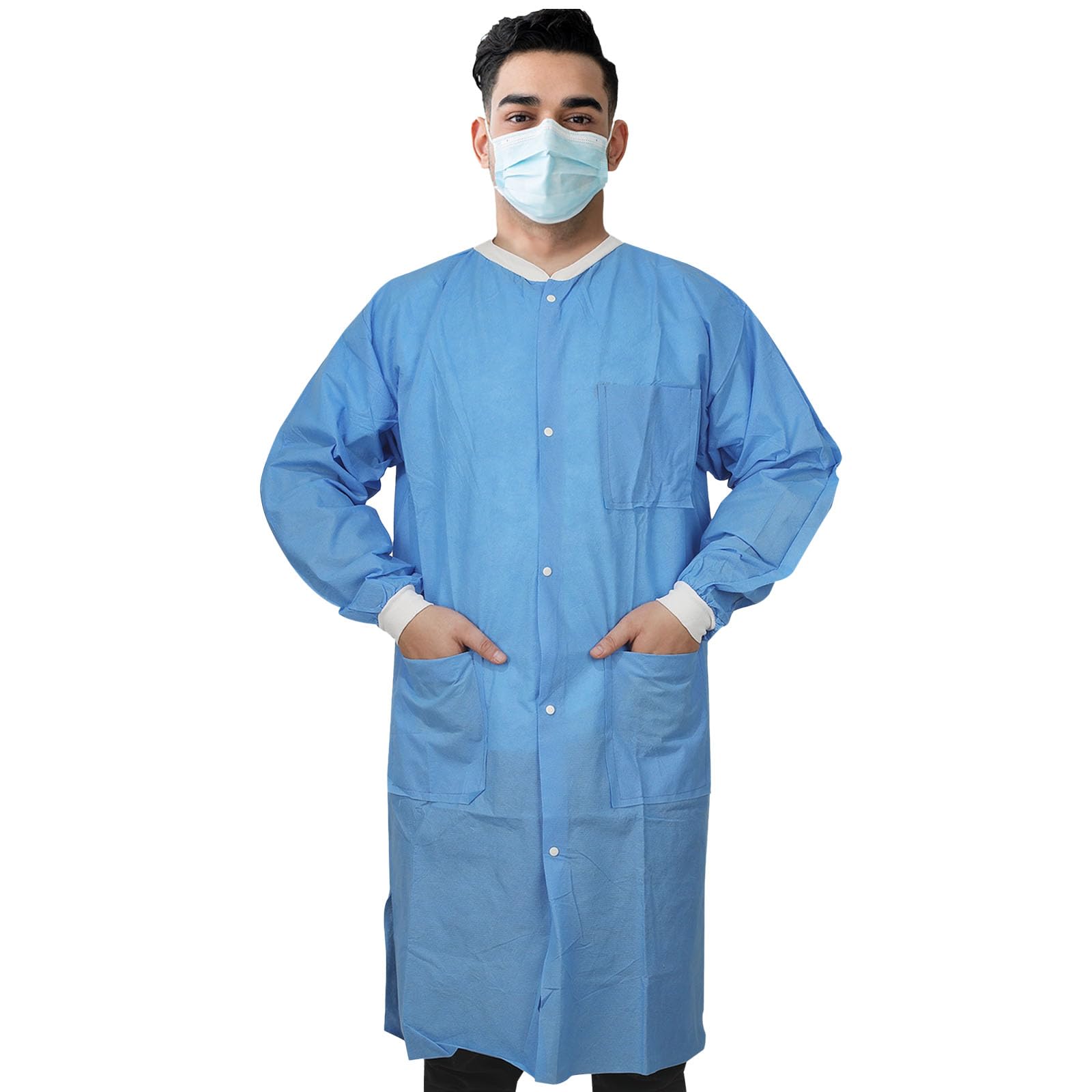 Durable Disposable Dental Lab Coats - SMS Multi-Layer 45G Knee-Length with Pockets & Knit Cuffs for Adults | Perfect for Dental Clinics, Laboratories & Medical Professionals