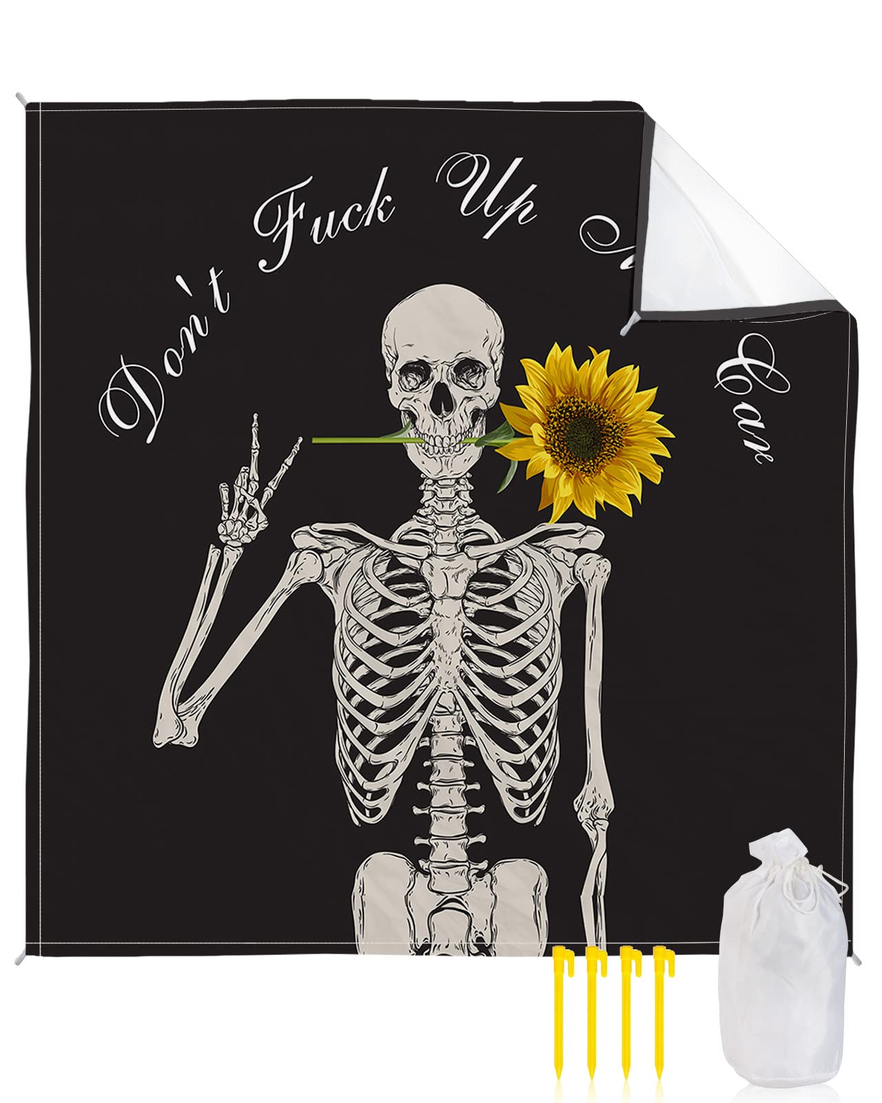Sunflower Skull Sandproof Waterproof Beach Blanket - 118