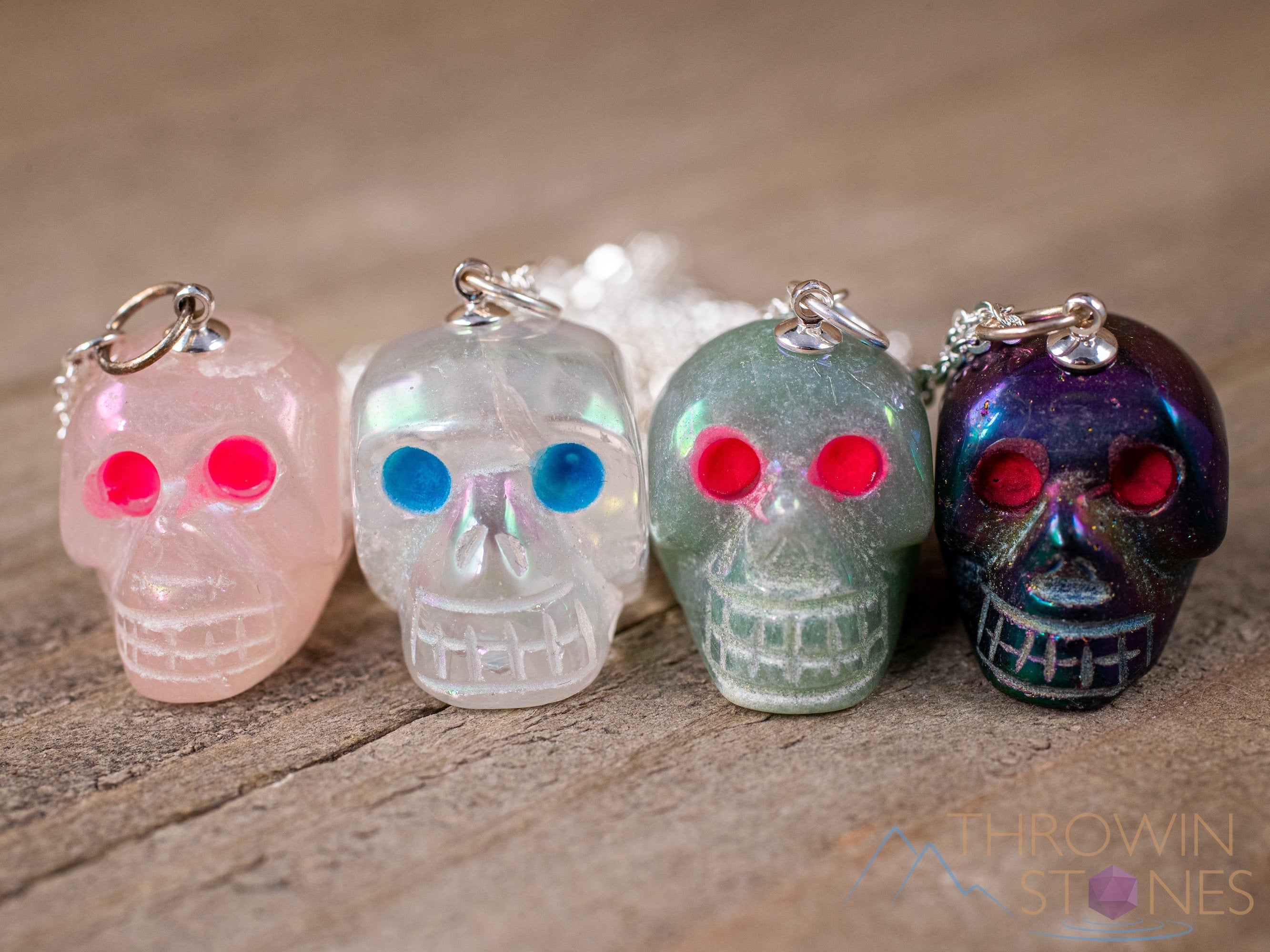 AURA QUARTZ Crystal Skull Necklace with Glow in the Dark Eyes - Pastel Goth & Crystal Jewelry for Women | Perfect for Halloween, Cosplay & Alternative Fashion (E1749)