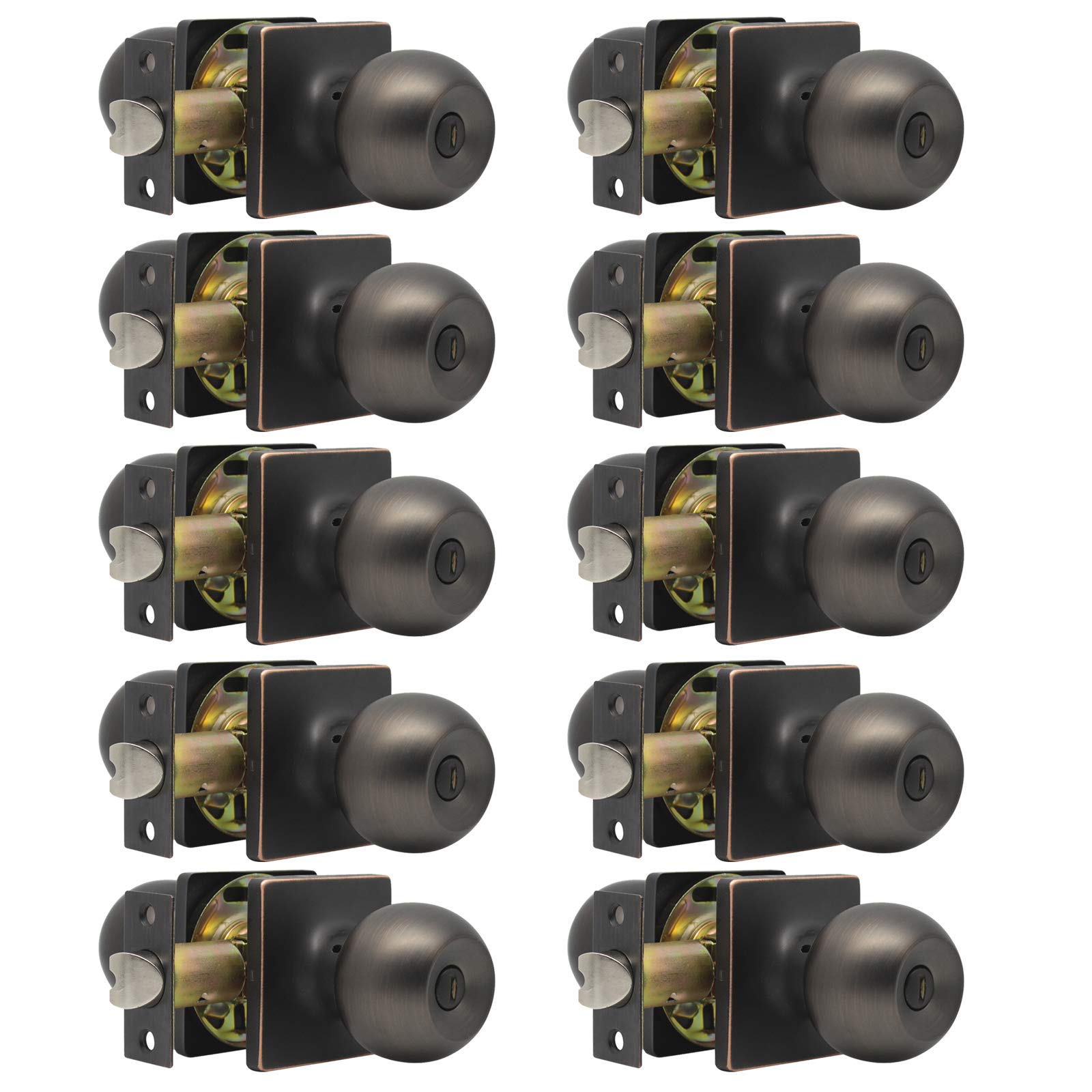 Gobrico 10-Pack Privacy Door Locksets with Interior Lock, Round Ball Door Knobs for Bathroom & Bedroom - Oil Rubbed Bronze Stainless Steel Hardware, Keyless Entry - Perfect for Home, Office & Rental Properties
