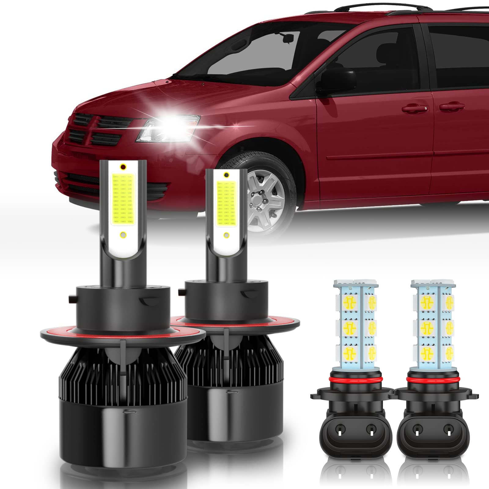 9008 9005 LED Headlights for Dodge Caravan 2008-2010 - 60W 10000LM Super Bright - Perfect for Night Driving