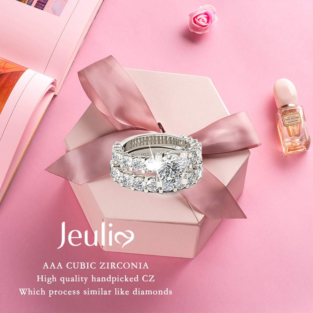 Jeulia 3.5 Carat Round Cut Sterling Silver Wedding Ring Set - White Diamond & Cubic Zirconia Engagement Ring for Women, Solitaire Bridal Jewelry Set - Perfect for Anniversary, Valentine’s Day Gift with Elegant Jewelry Box - Ideal for Proposals, Weddings, and Special Occasions