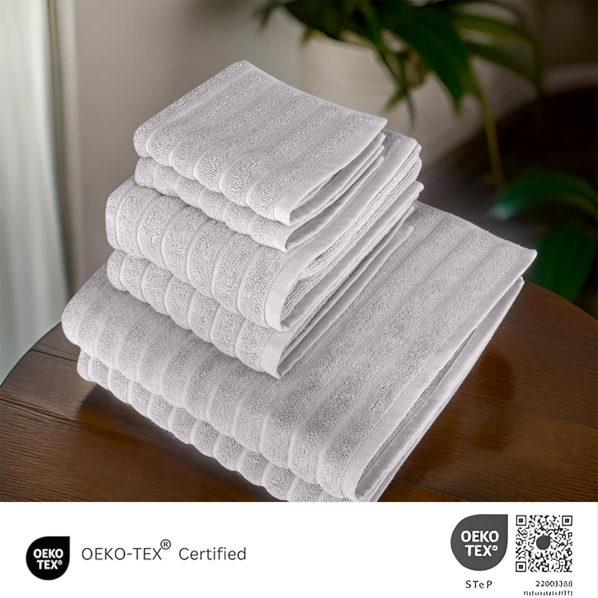 Premium 6-Piece Turkish Cotton Bath Towel Set - Ultra Absorbent, Quick Dry, Heavy Duty - Includes 2 Fingertip Towels (Mist Grey) - Perfect for Spa, Beach, and Luxury Bathroom Decor