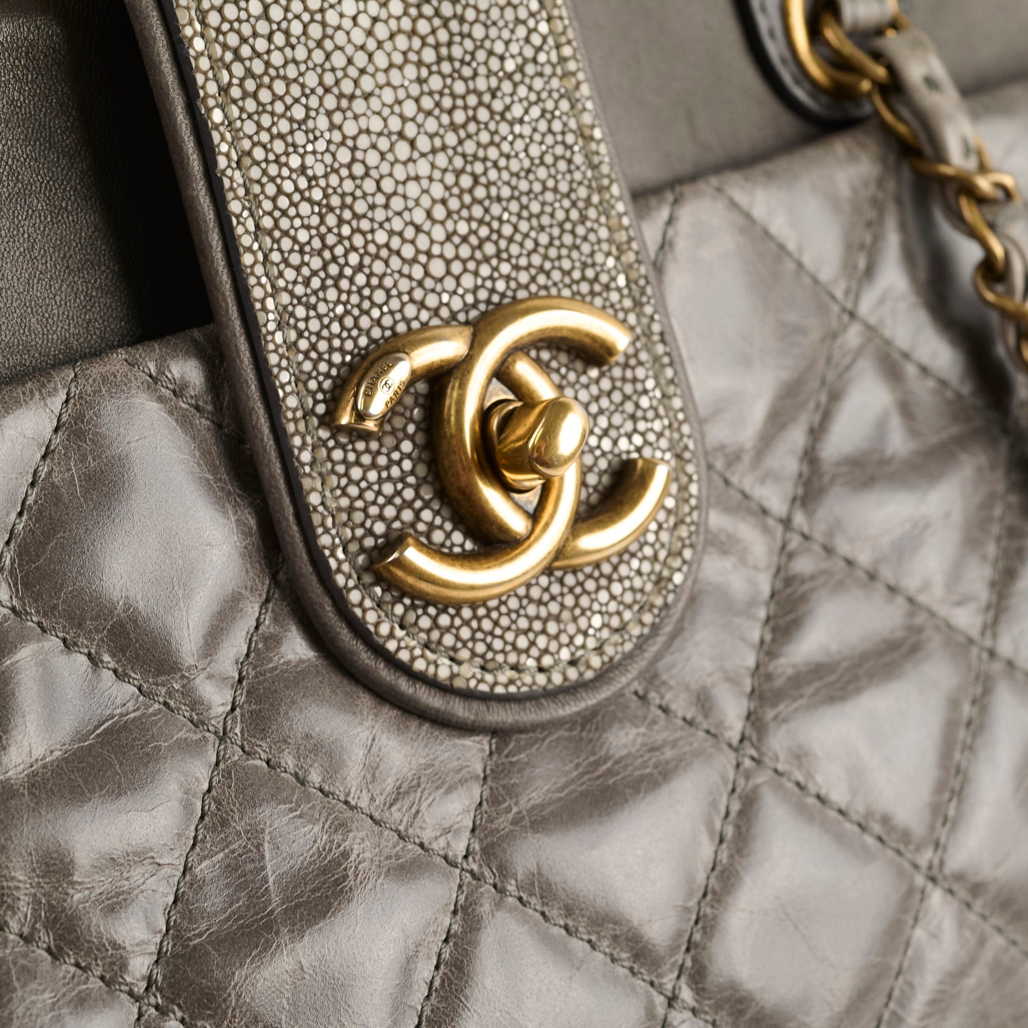 Chanel Quilted Leather & Stingray Handbag - Grey 16 Series Tote Bag for Women | Luxury Designer Shoulder Bag for Work, Travel & Everyday Use