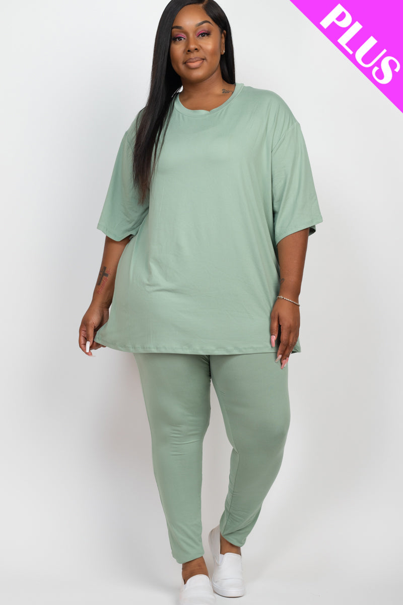Plus Size Oversized T-Shirt & Leggings Set for Women - Comfortable Loungewear for Yoga, Running & Casual Wear