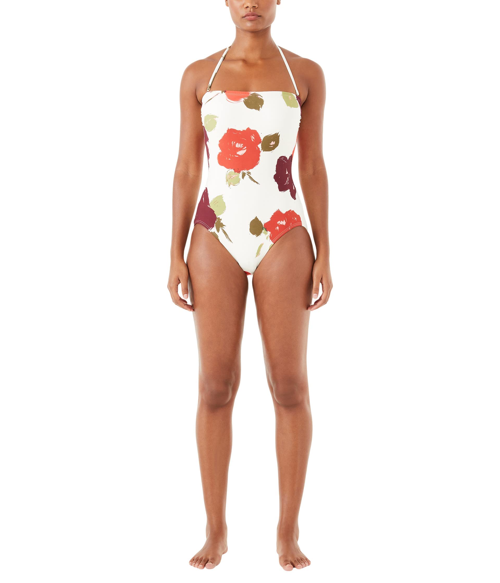 Kate Spade New York Just Rosy Classic Bandeau One-Piece Swimsuit - Women's Floral Print Bathing Suit for Beach, Pool & Vacation