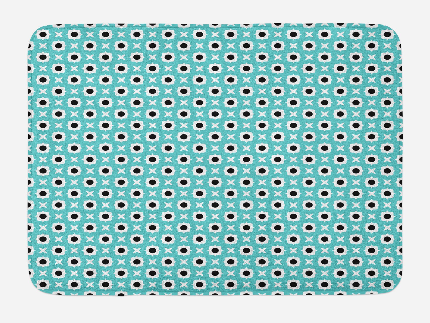 Ambesonne Retro Bath Mat - Non-Slip Plush Bathroom Rug with Abstract Floral Motif & Black Dots, 30.2 x 20 Inches, Pale Blue Black White - Perfect for Bathroom Decor, Guest Bathrooms & Spa Style Homes