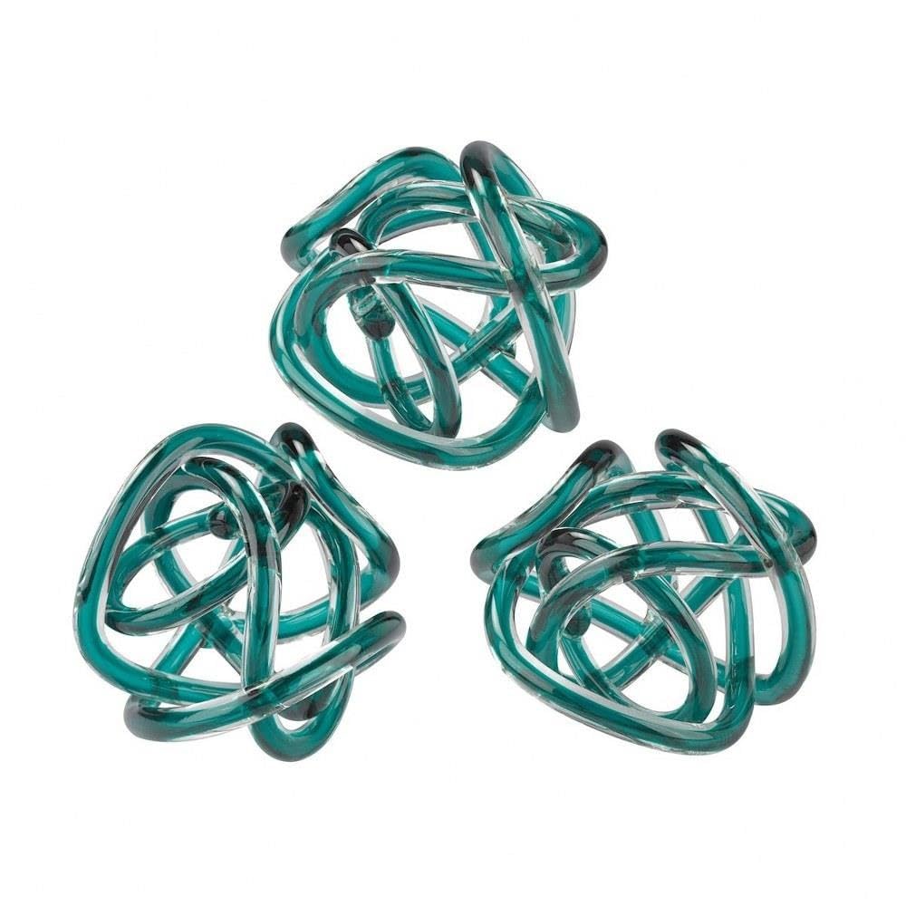 Elk-Home Glass Infinity Knot Sculpture Set of 3 - 6 Inch Tall Aqua Blue Home & Office Decor - Feng Shui Gift for Housewarming, Wedding, Meditation Room & Yoga Studio Decor