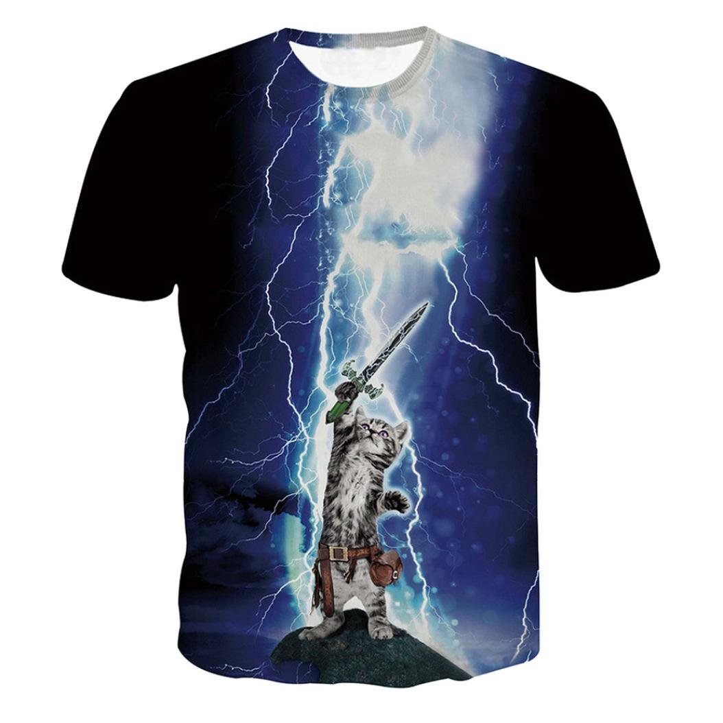 ZYooh Funny 3D Lightning Cat Printed T-Shirt for Men & Boys - Cool Graphic Short Sleeve Tee - Perfect for Casual Wear, Parties & Gifts