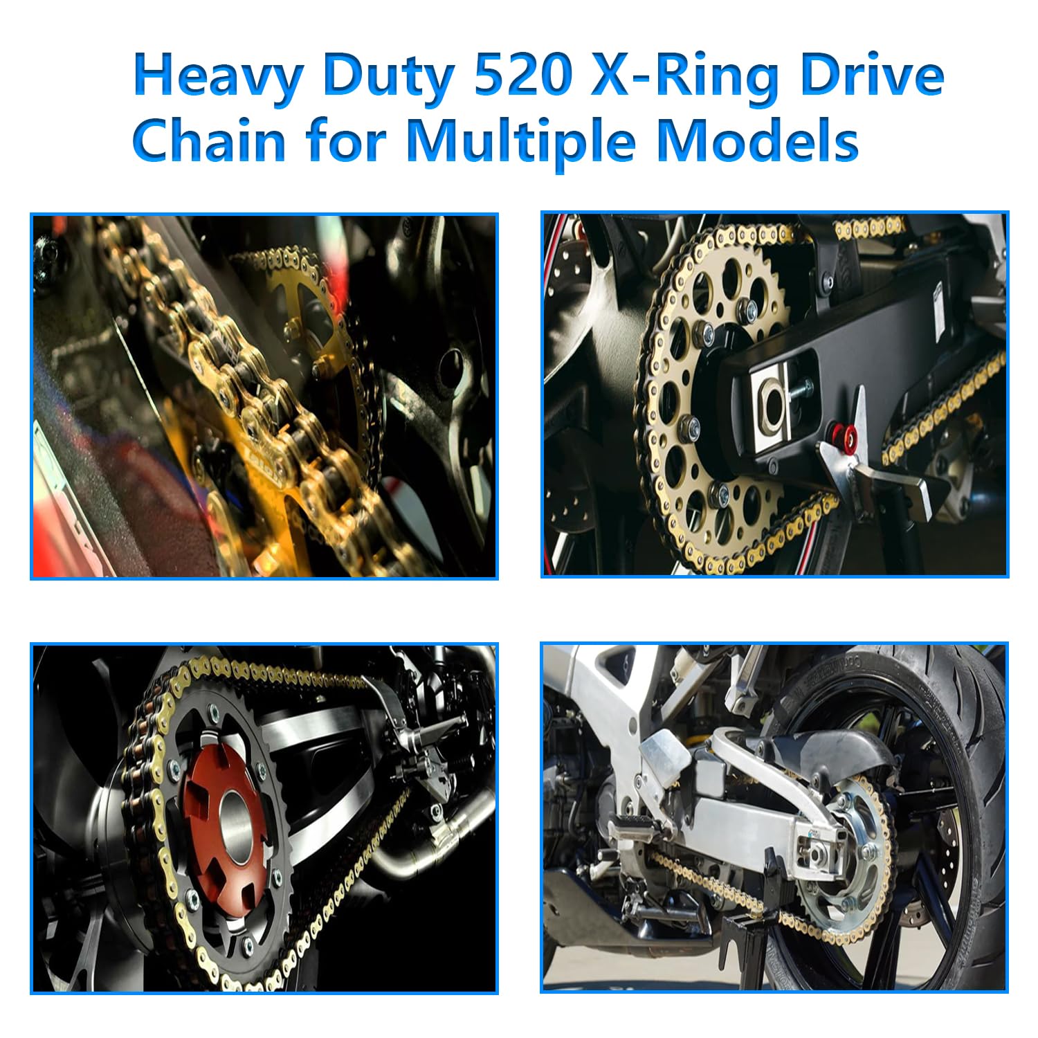 520 X-Ring Chain - 116 Links Heavy Duty Gold Motorcycle Chain with Master Link - Perfect for Dirt Bikes, Cruisers & Off-Road Riding