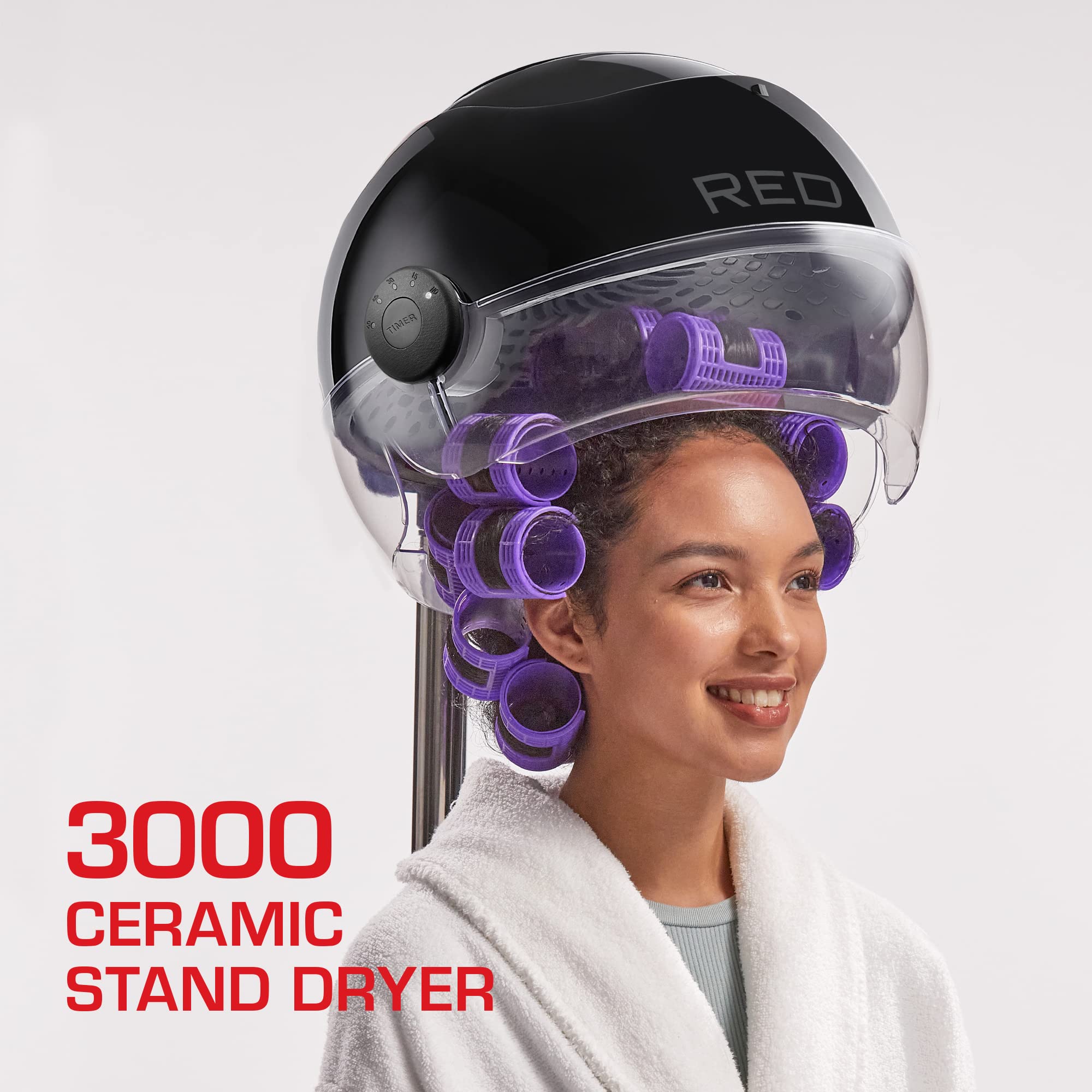 RED by Kiss 3000W Professional Ceramic Hood Hair Dryer with Digital Timer - Adjustable Height, 360° Swivel Wheels, 3 Heat Settings for Fast Drying | Comfortable Salon Hood Design for Home & Professional Use | Perfect for Styling, Perming & Hair Treatments