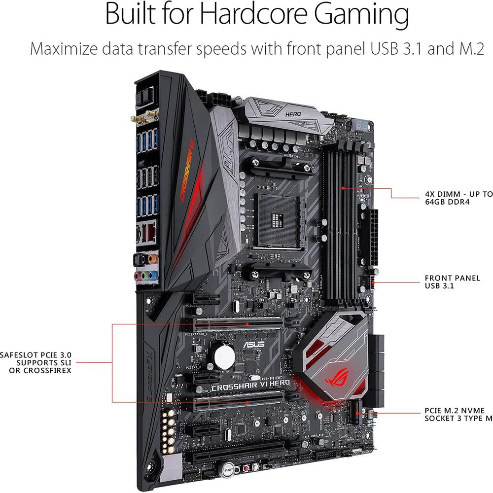 ASUS ROG Strix X370-F Gaming Motherboard - AM4 Socket, DDR4, M.2, USB 3.1, ATX, WiFi AC, Aura Sync RGB Lighting - Perfect for Gaming PC Builds & High-Performance Workstations