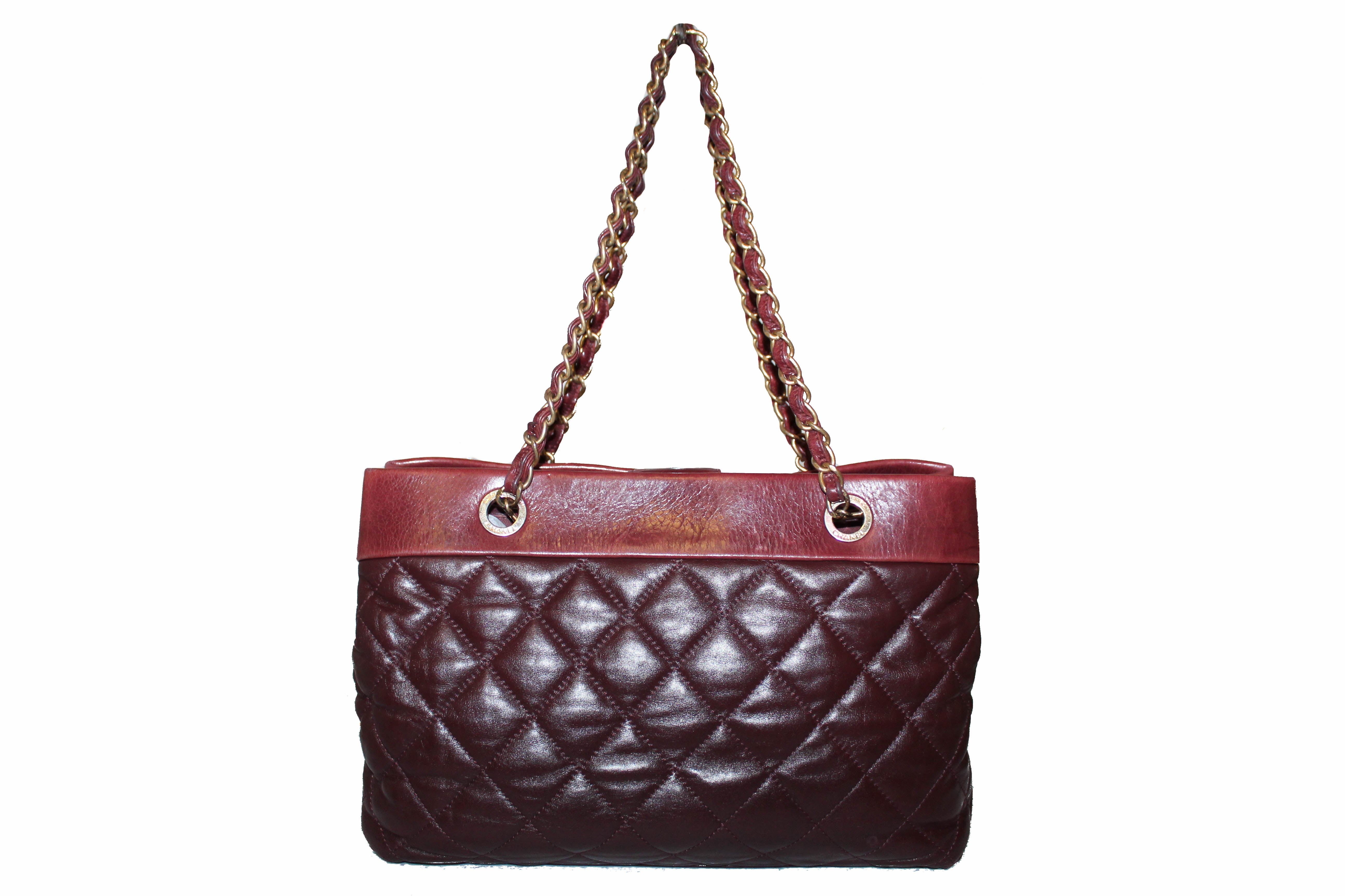 Authentic Chanel 31 Rue Cambon Paris Burgundy Distressed Leather Tote Bag - Luxury Designer Handbag for Women, Perfect for Work, Travel & Everyday Use