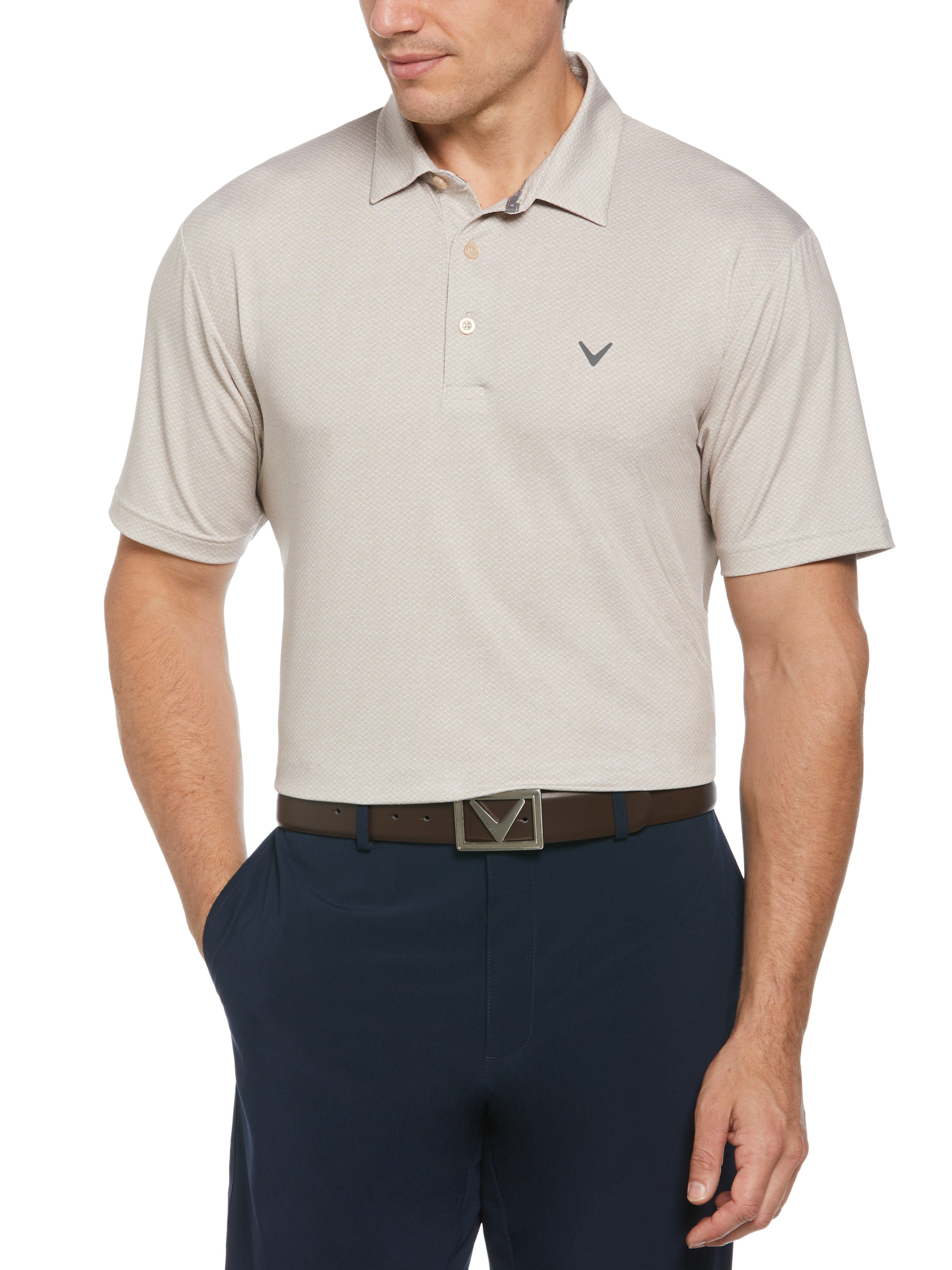 Men's Heather Geo Print Golf Polo Shirt - Breathable Quick-Dry Performance Tee for Golf, Tennis & Casual Wear