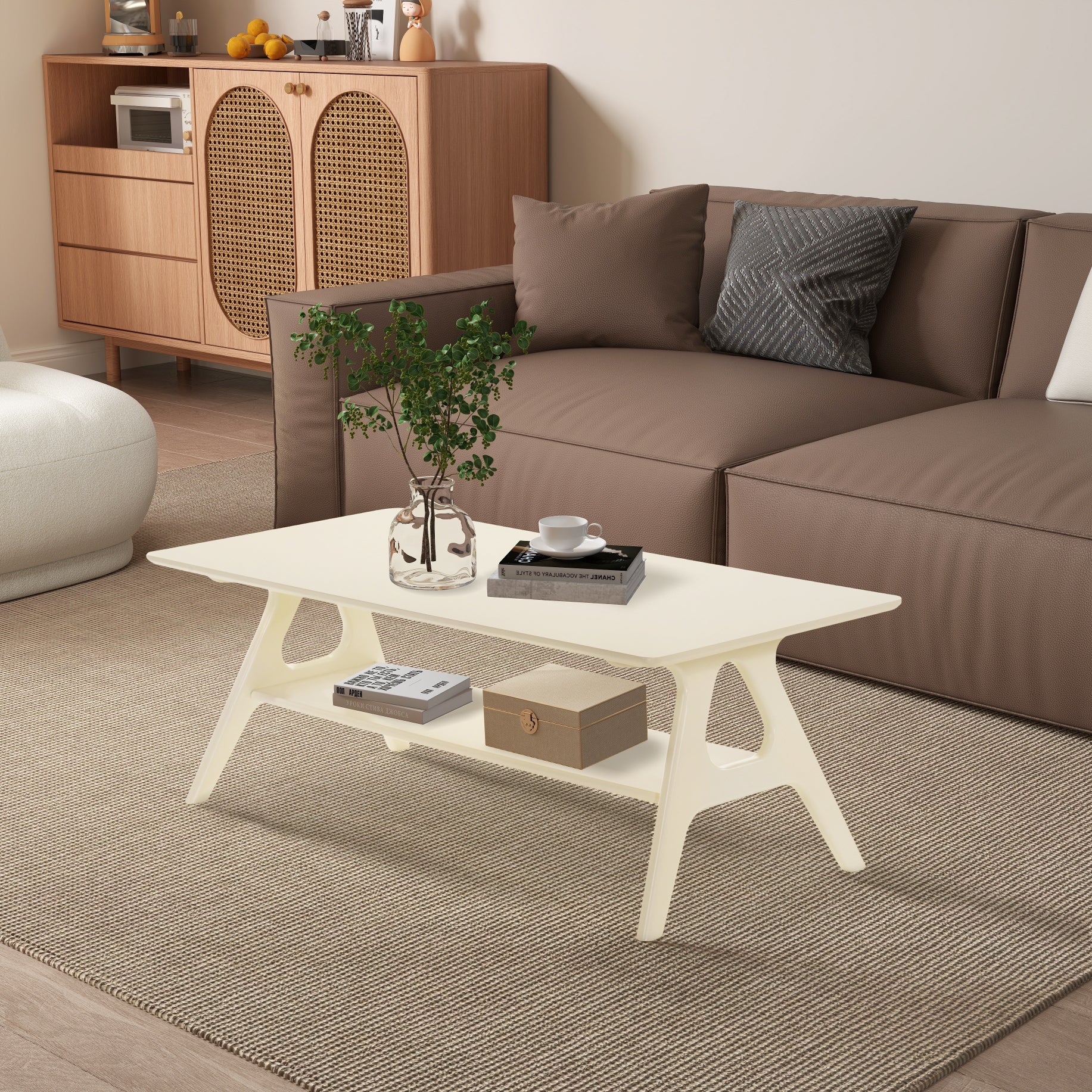 Roundhill Furniture Arona Mid Century Modern Wood Shelf Coffee Table - Stylish Living Room Accent Table for Books & Decor