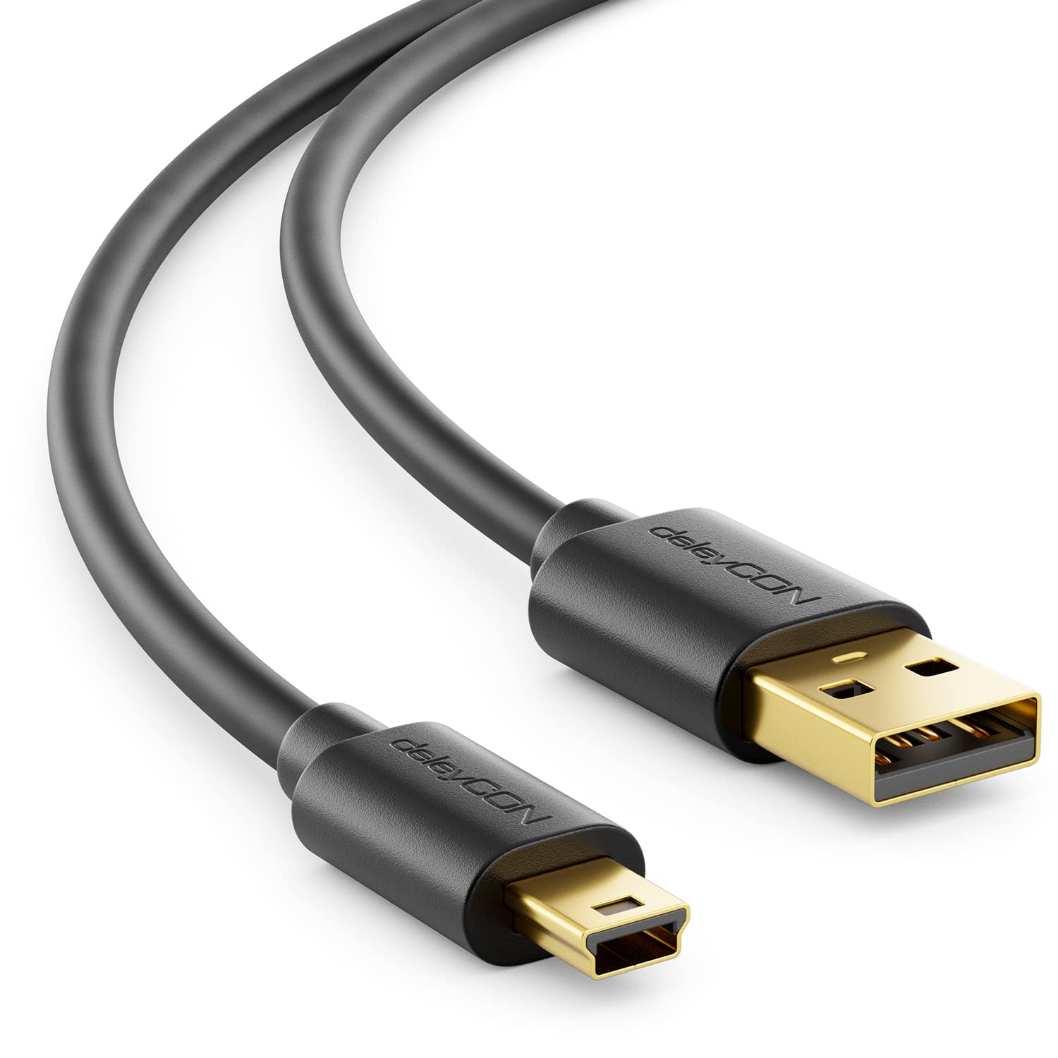 deleyCON 2m High-Speed Mini USB 2.0 Cable - Charging & Data Sync for Smartphones, Tablets, GPS, Microphones - USB A Male to Mini B Connector - Black - Perfect for Home, Office & Travel Use