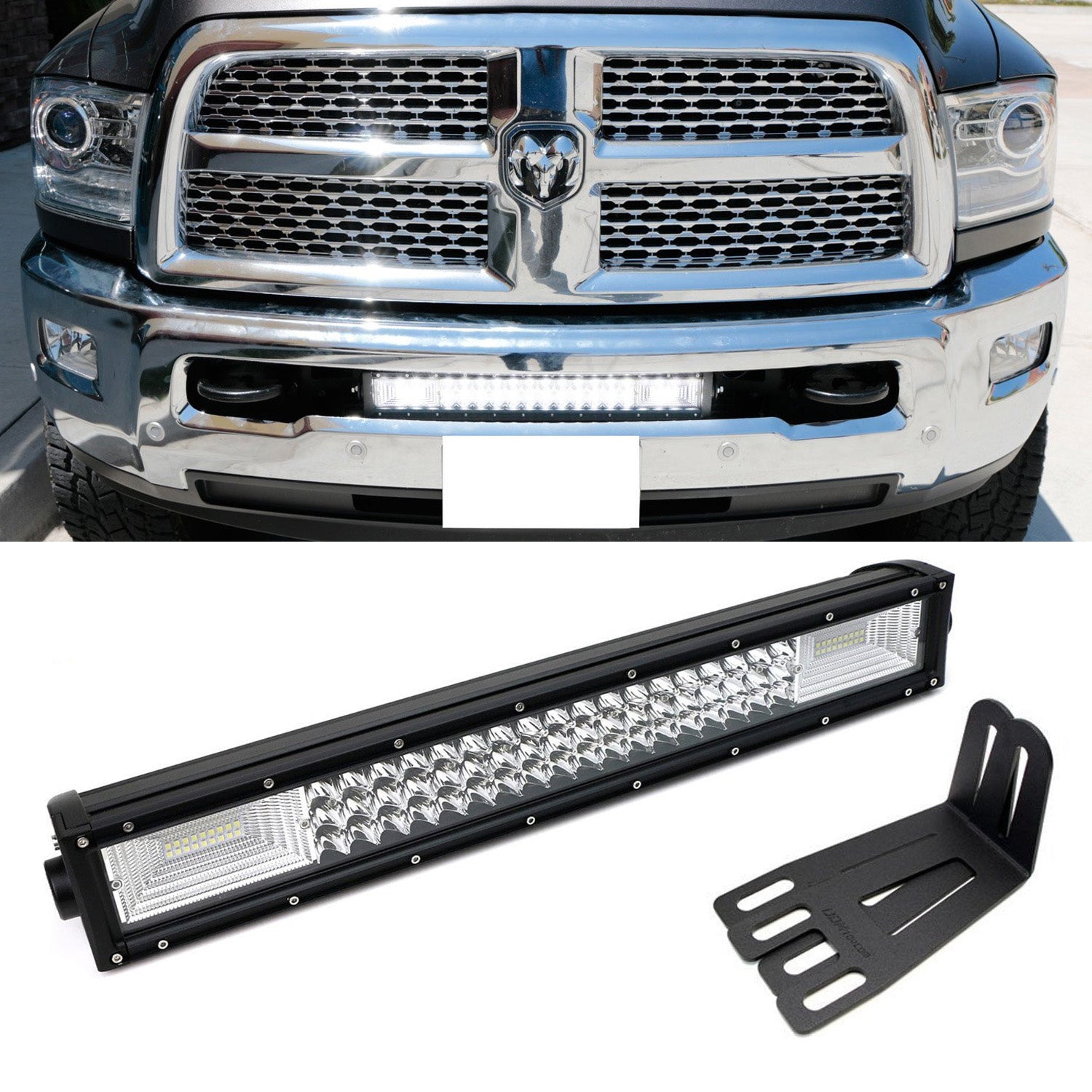 Flood/Spot Beam LED Light Bar with Lower Bumper Mounts & Wiring Kit for RAM 2500 3500 Trucks - Off-Road, Night Driving & Emergency Lighting