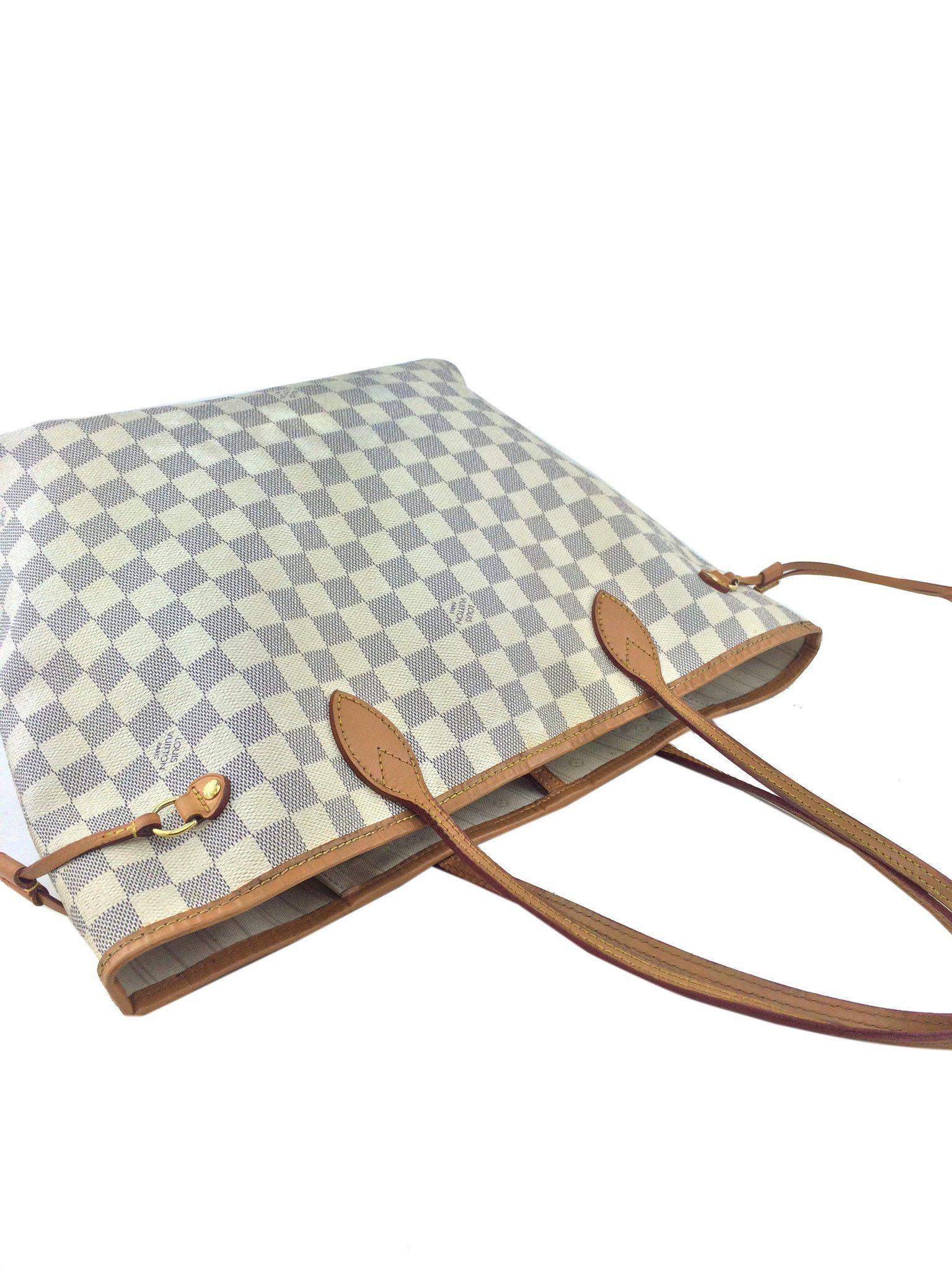 Authentic Louis Vuitton Damier Azur Neverfull MM Tote Bag - Lightweight Canvas Shoulder Bag for Women, Perfect for Work, Travel & Everyday Use