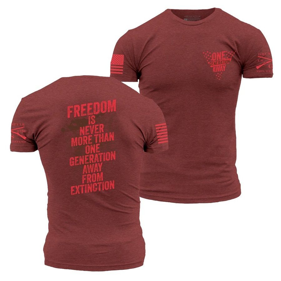 One Generation Away 2.0 T-Shirt - Premium Cotton Unisex Tee - Cardinal Red - Casual Streetwear & Patriotic Apparel for Everyday Wear