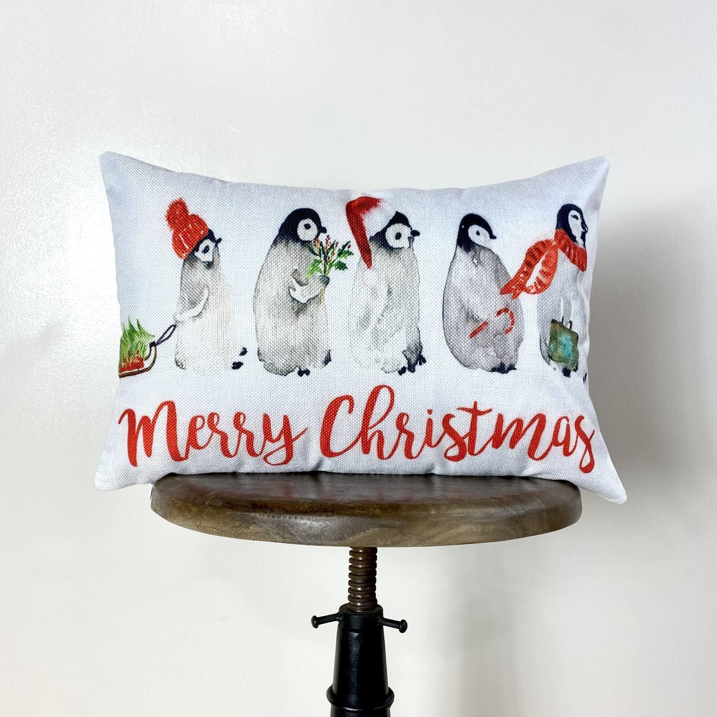 Penguin Merry Christmas Throw Pillow - Soft Holiday Home Decor for Living Room, Bedroom & Christmas Decoration - Cozy Winter Gift Idea