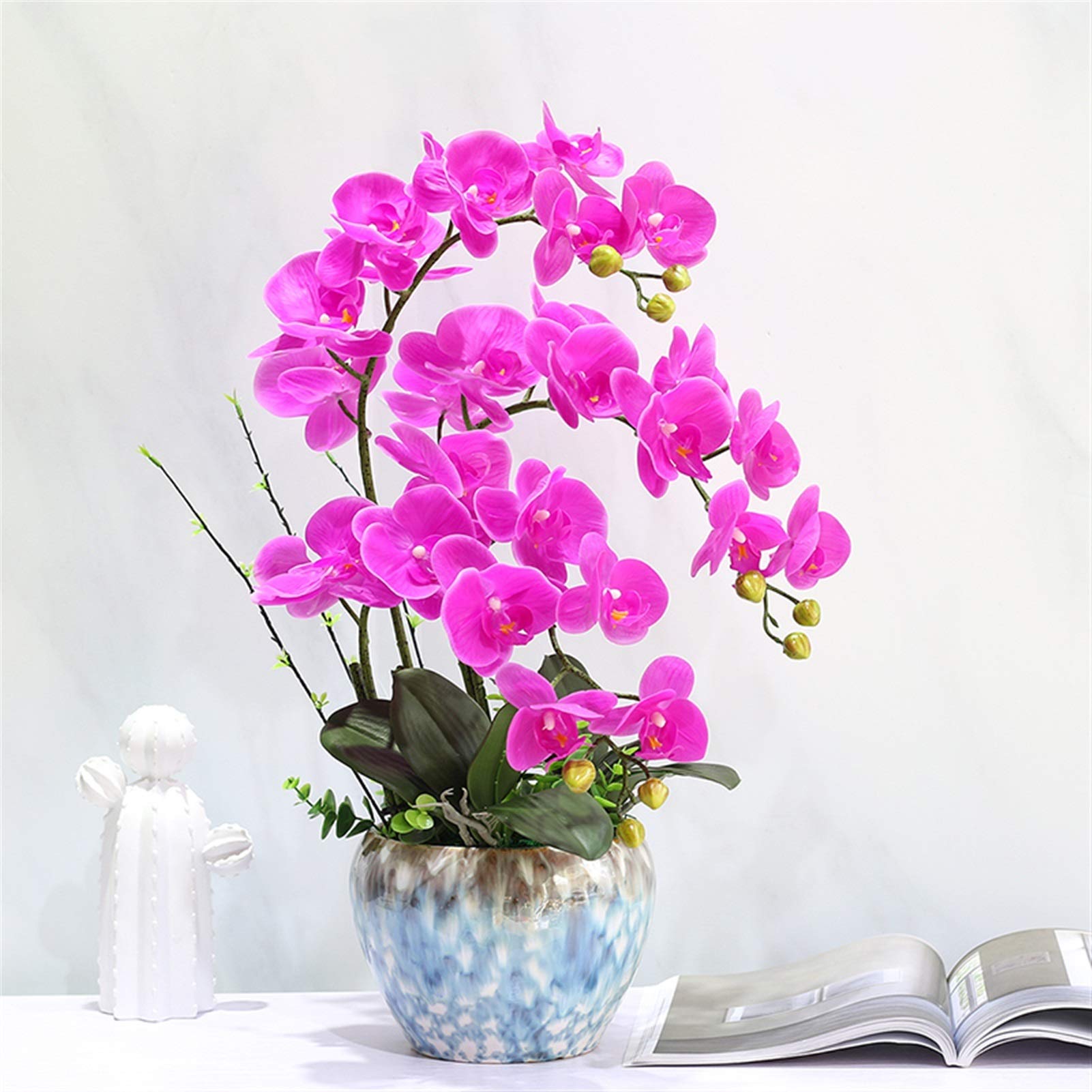Artificial Orchid Bonsai with Vase - Realistic Fake Phalaenopsis Flower Arrangement for Home & Office Decor - Elegant Purple Potted Faux Plant - Perfect for Table Centerpiece, Wedding Decor, Living Room Accent