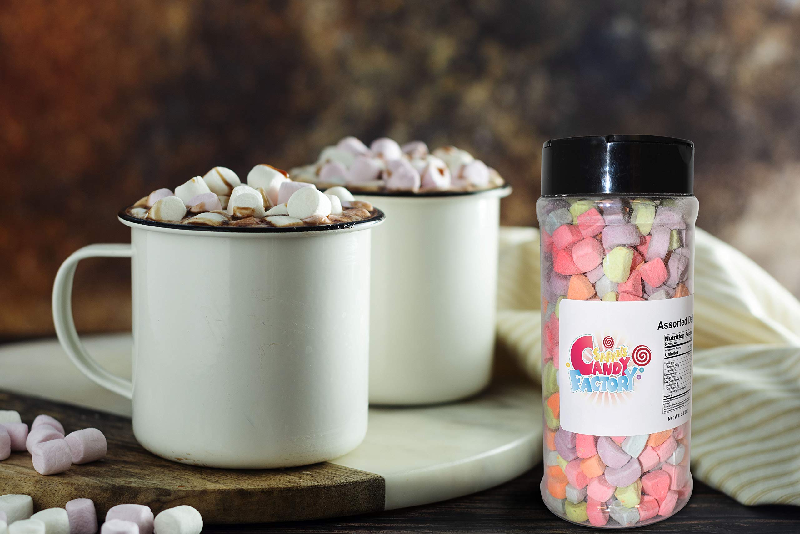 Sarah's Candy Factory Dehydrated Marshmallows Variety Pack - Vanilla Flavored Mini Marshmallow Bits in Resealable Jar - Perfect for Hot Cocoa, Baking, Desserts & Party Favors