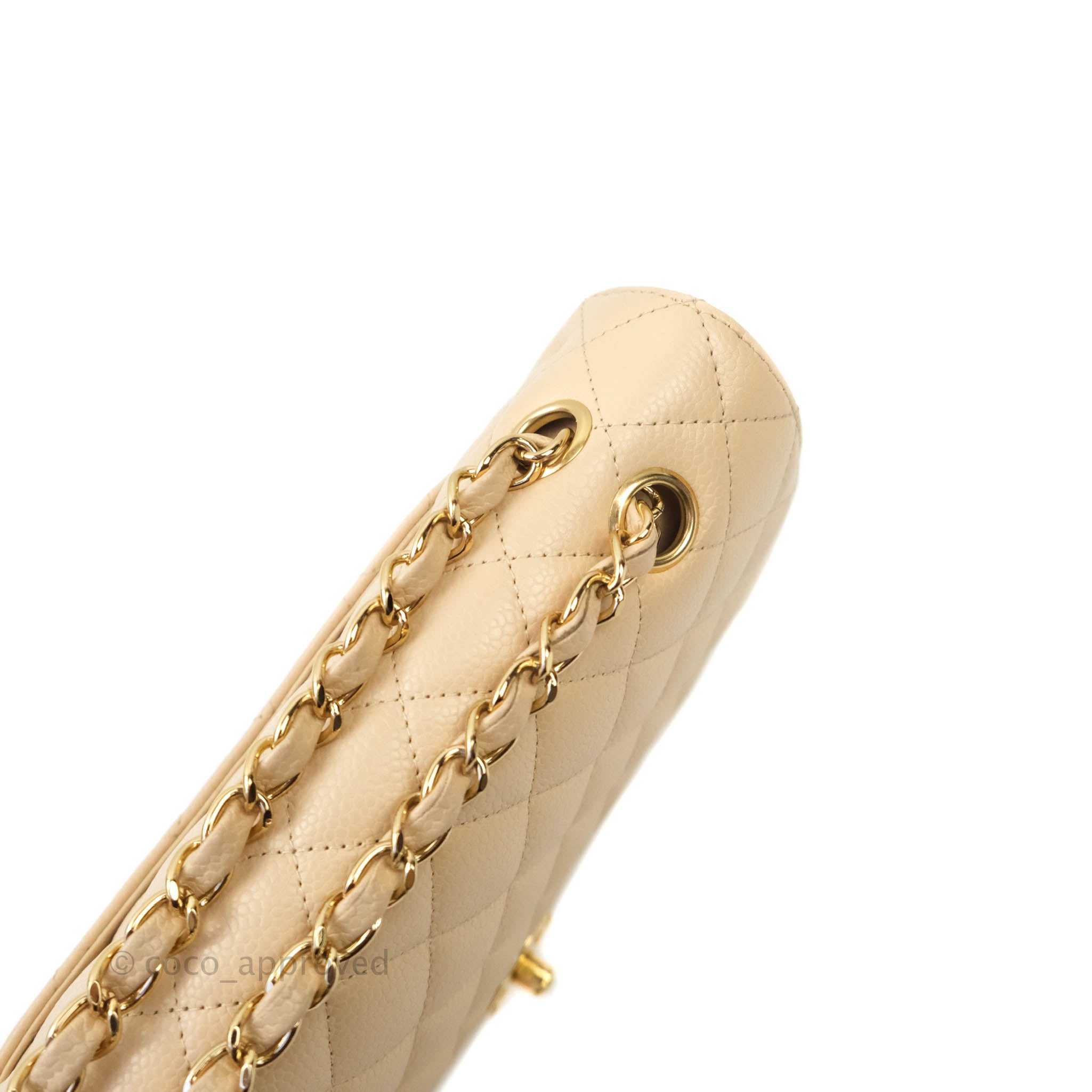 Chanel Classic M/L Medium Double Flap Bag in Beige Caviar Leather with Gold Hardware - Luxury Handbag for Women, Perfect for Work, Date Night & Special Occasions